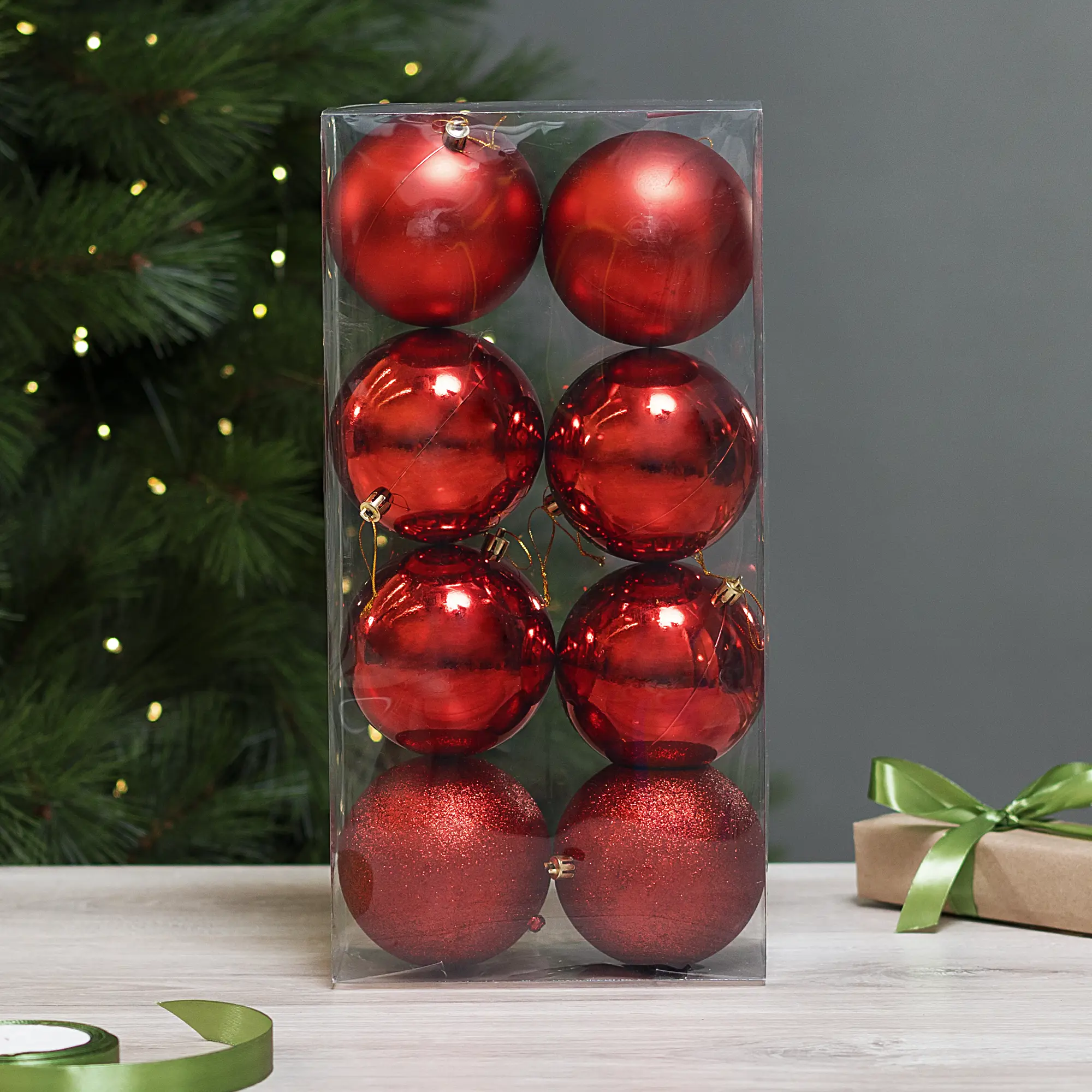 Изображение товара Набор елочных шаров Basic ø10 см пластик красный 8 шт.