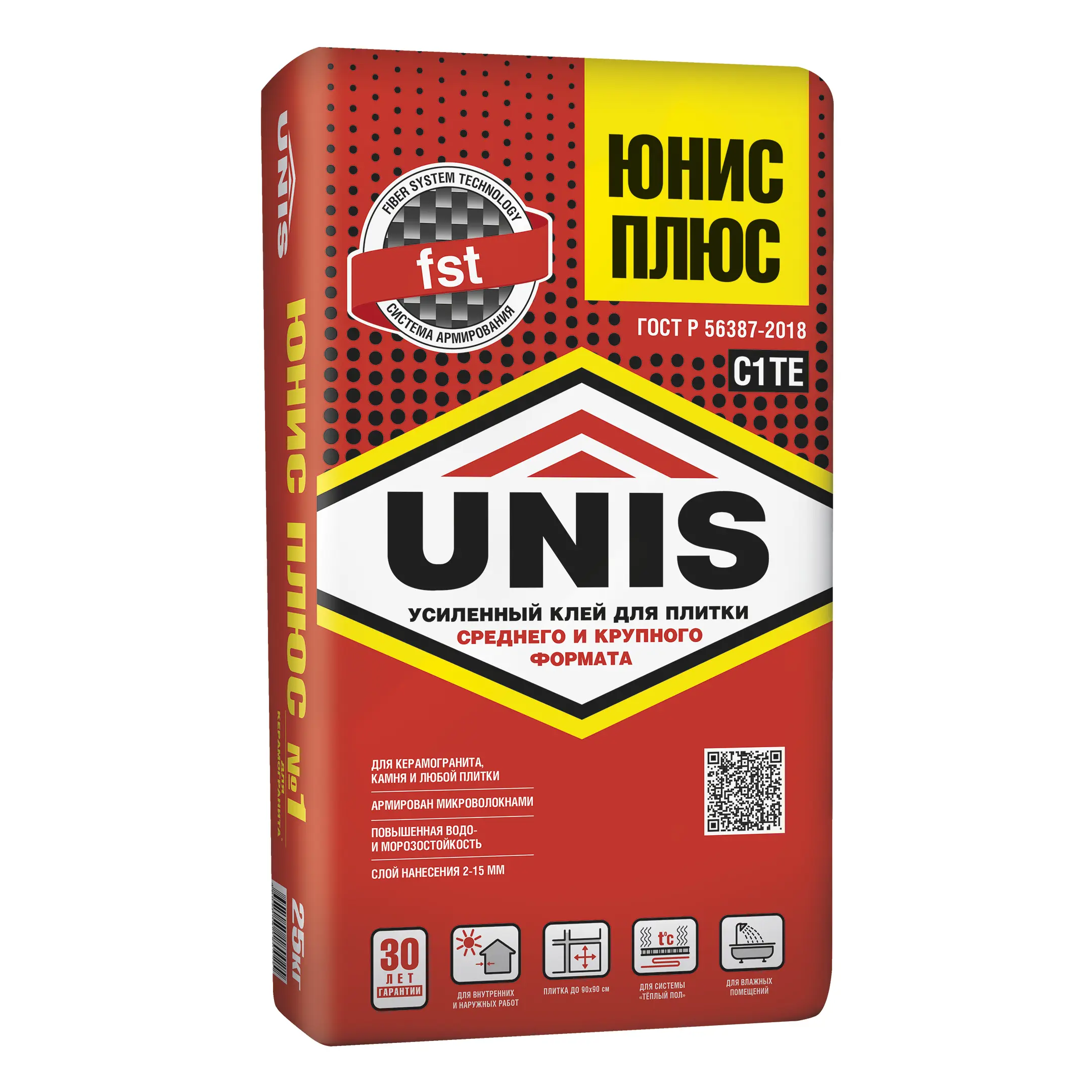 Изображение товара Клей для плитки Unis Плюс 25 кг усиленный армирующий состав для внутренних и наружных работ