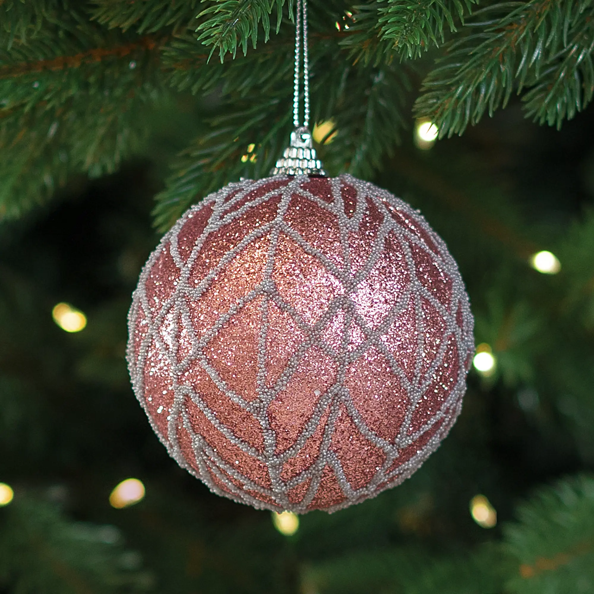 Изображение товара Шар елочный Паутинка ø10 см пластик розовый