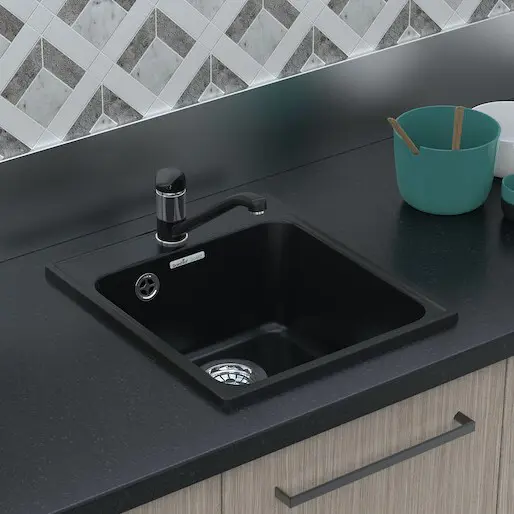 Изображение товара Мойка для кухни врезная Granfest Quarz GF-Z 42x48 см глубина чаши 18 см кварц цвет чёрный