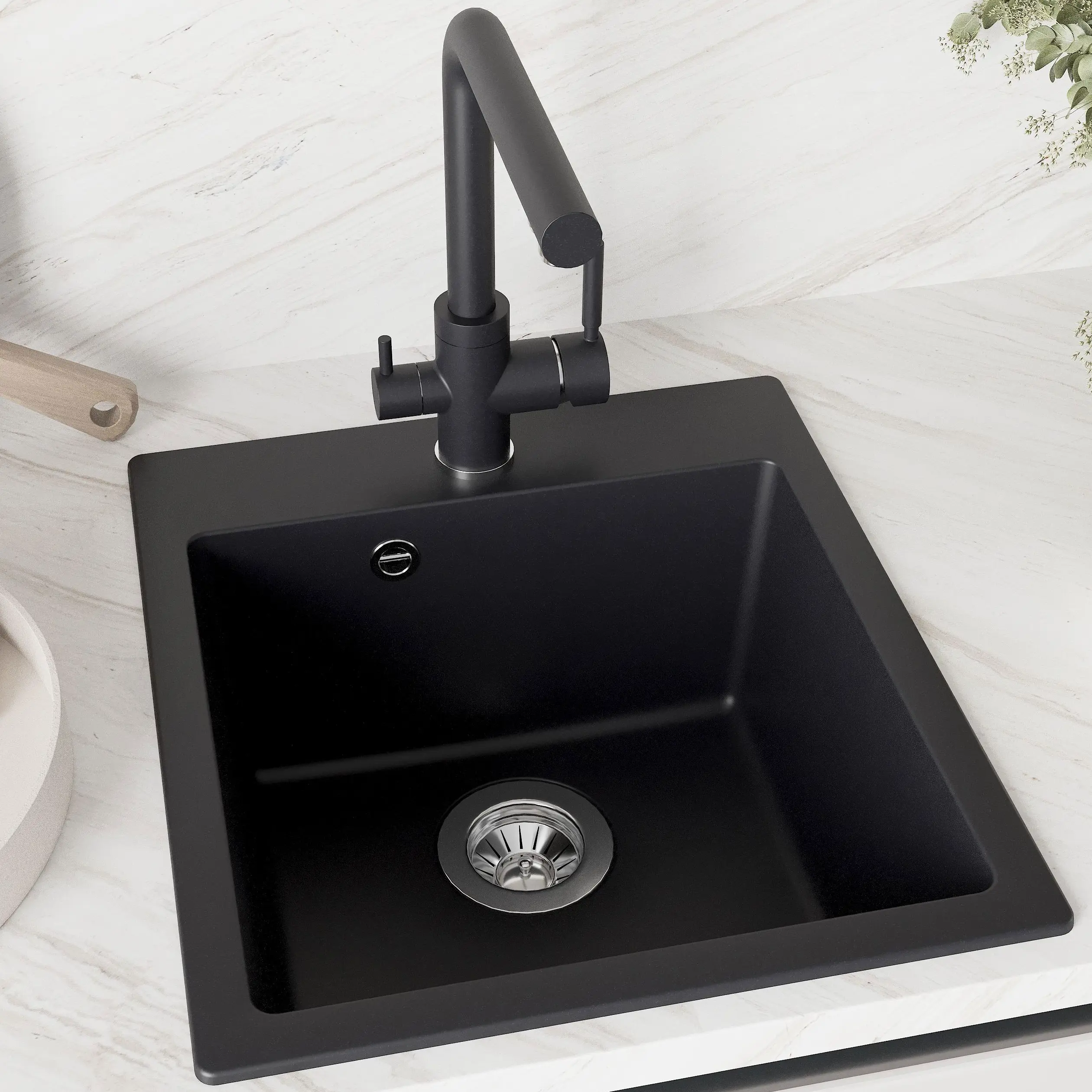 Изображение товара Кварцевая врезная мойка DELINIA 43x48 см черный антрацит