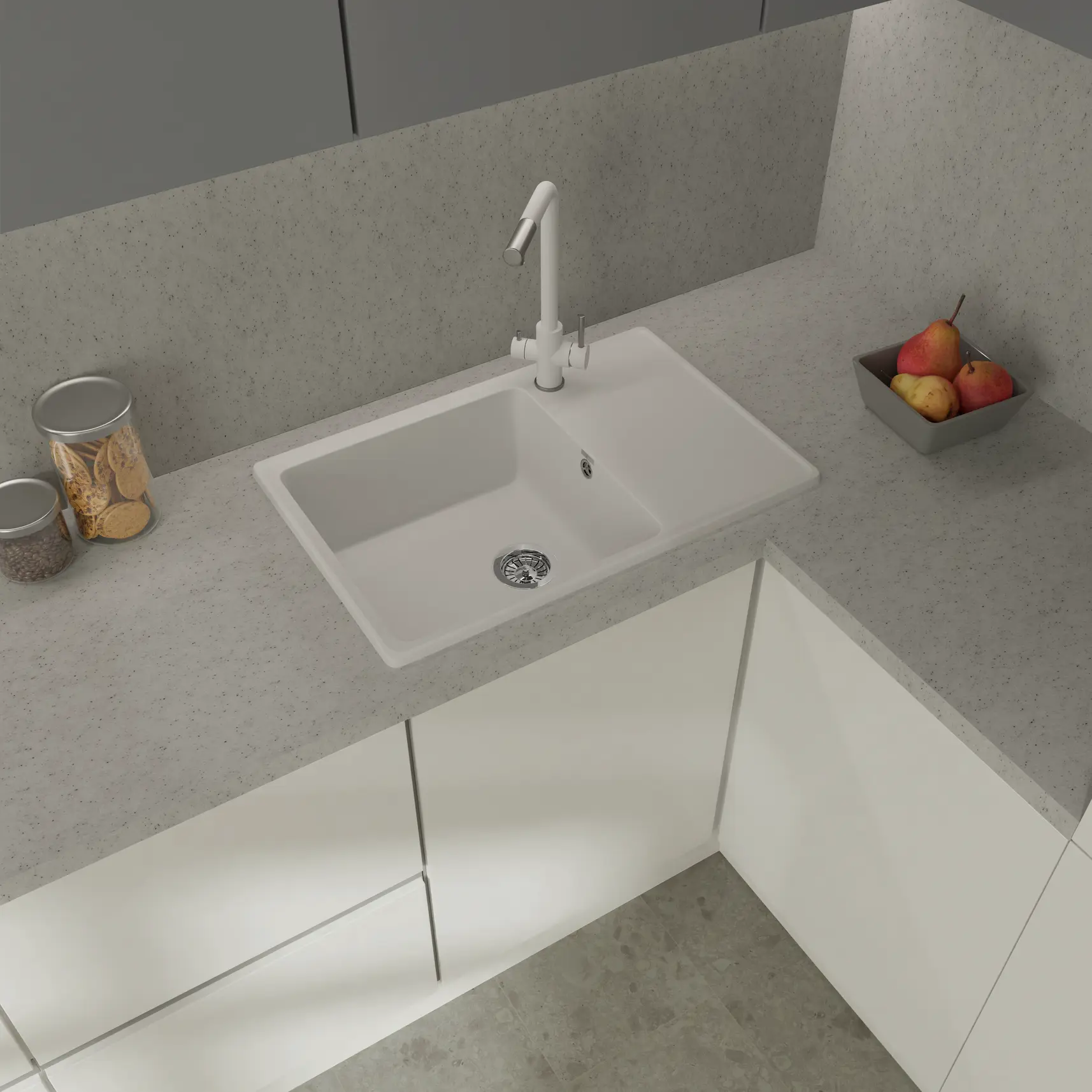 Изображение товара Кварцевая врезная кухонная мойка Delinia 76x50 см с крылом, белая, 19 см глубины
