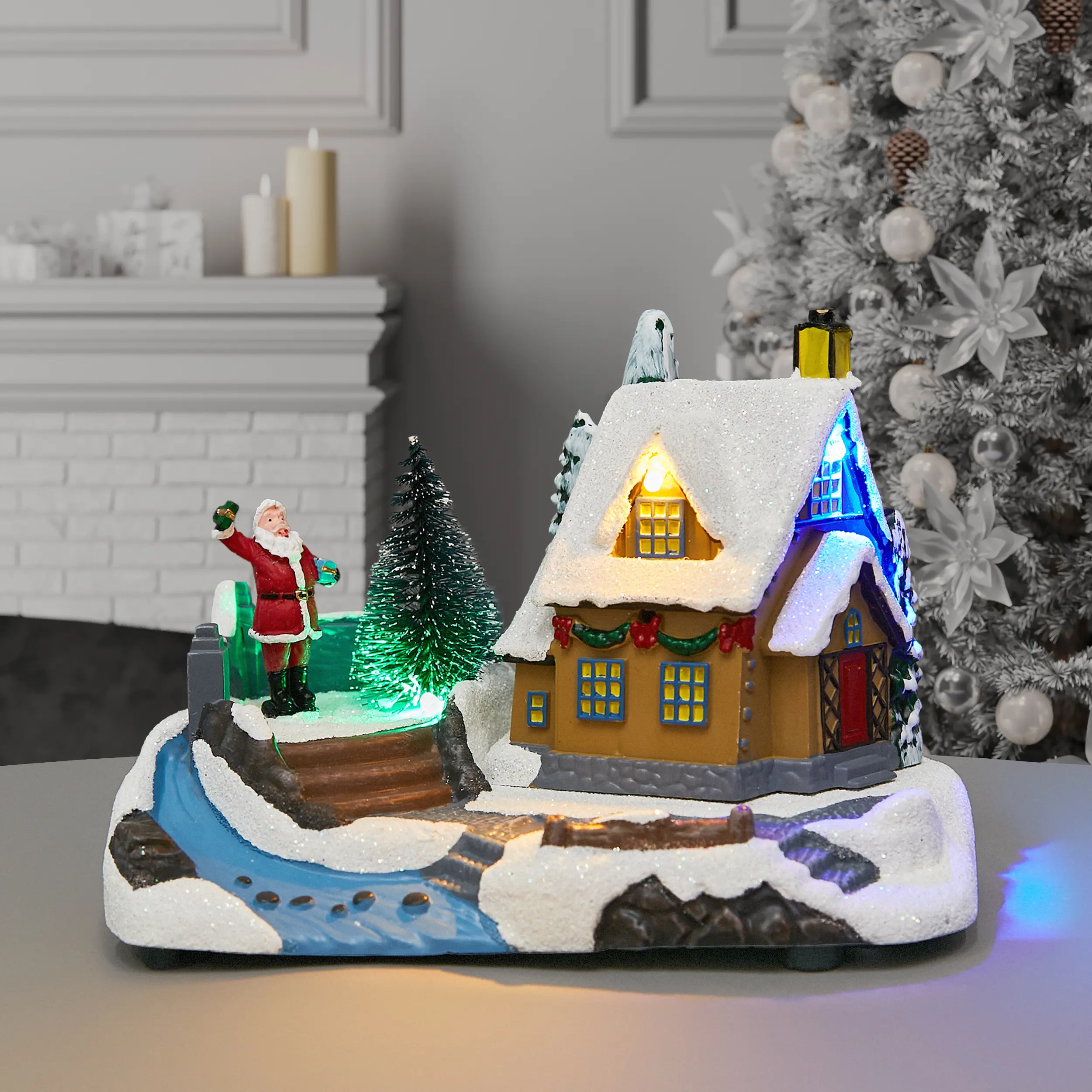 Изображение товара Композиция новогодняя светодиодная Домик у реки 17x11x12 см