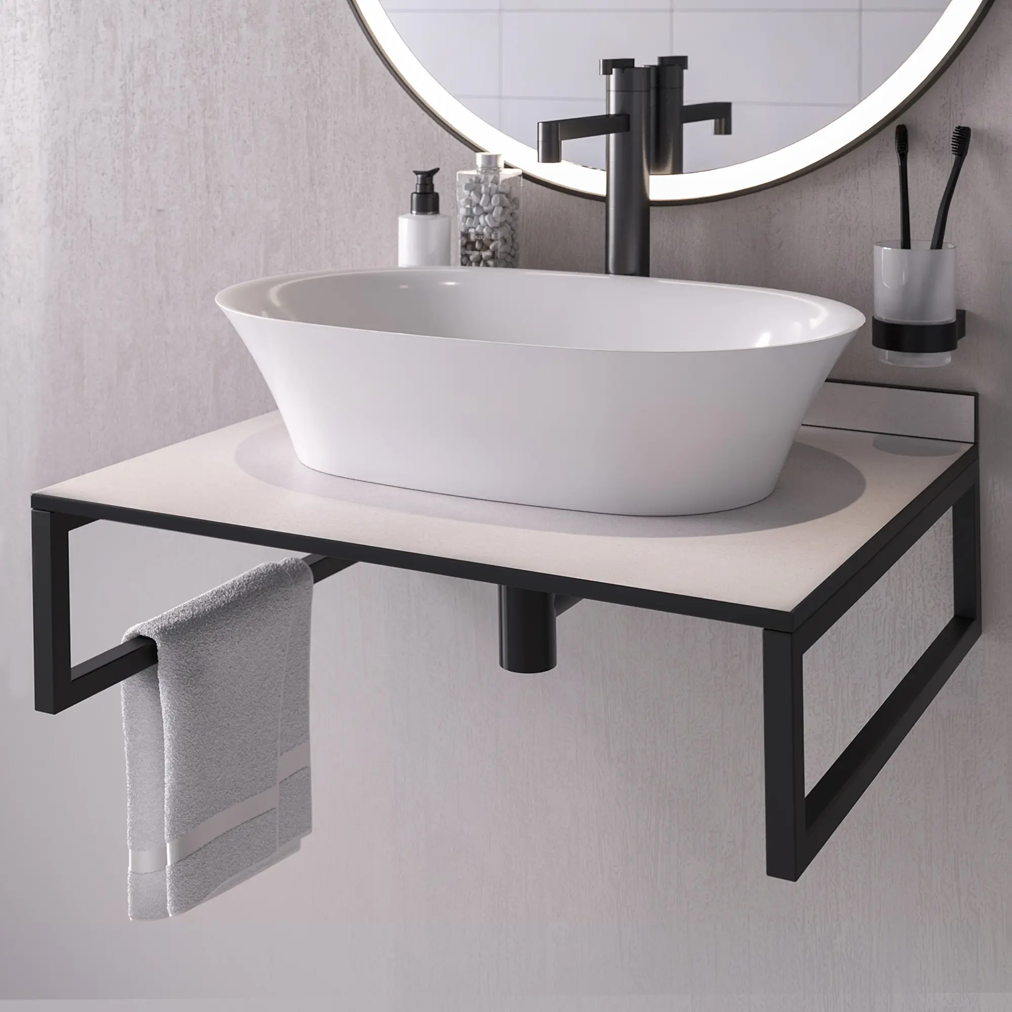 Изображение товара Столешница для ванной Slotex HPL Compact Доминикана 60x50x1.2 см с плинтусом