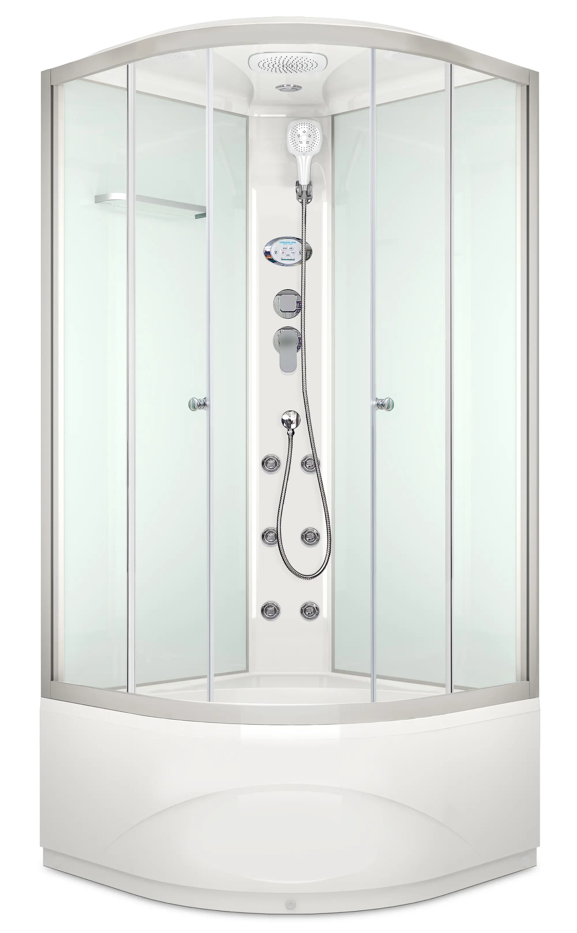 Изображение товара Душевая кабина Domani-Spa Delight 1/4 круга с гидромассажем высокий поддон 90x90 см цвет хром