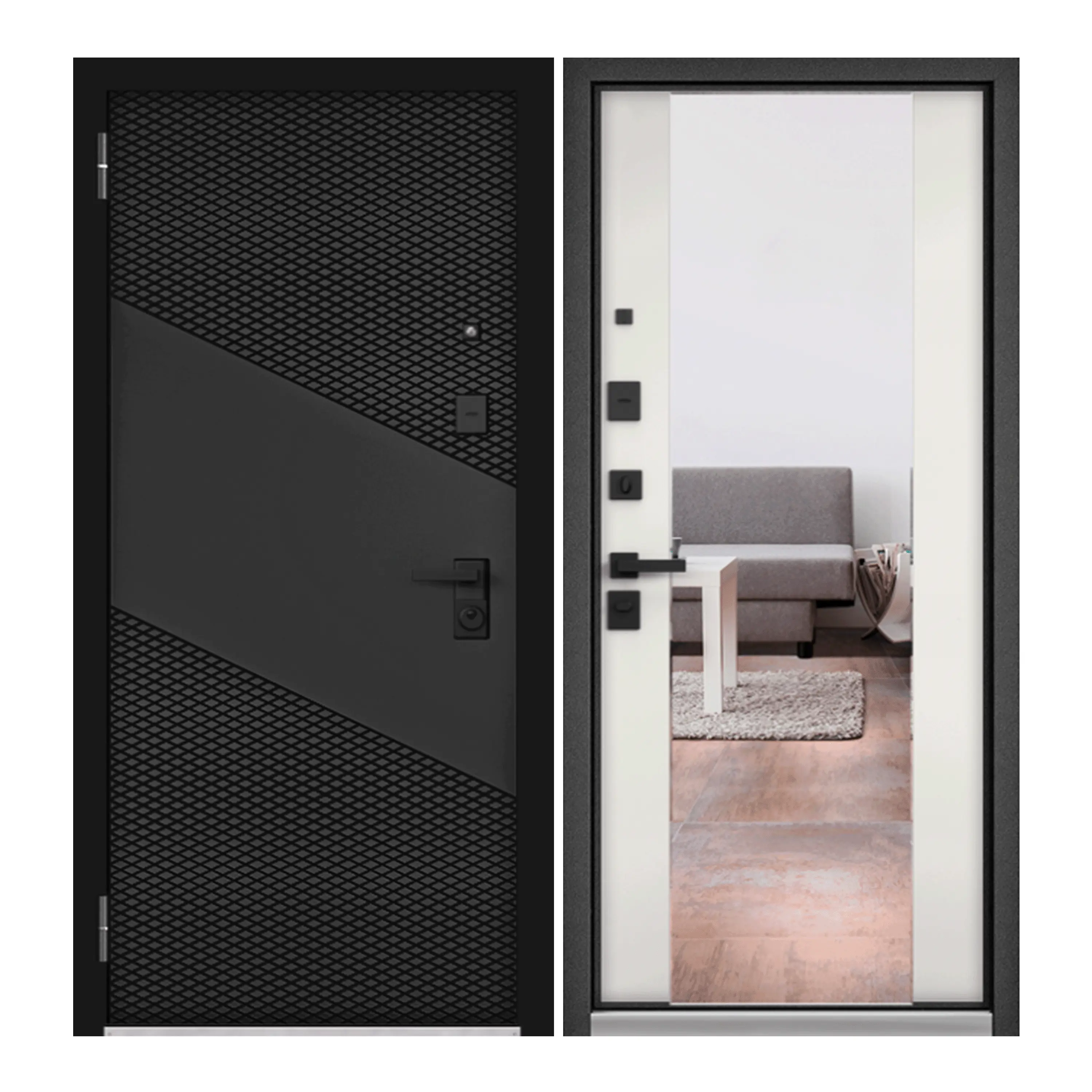 Изображение товара Входная дверь Mastino Loft 205x86см левый цвет белый матовый/черный матовый с зеркалом