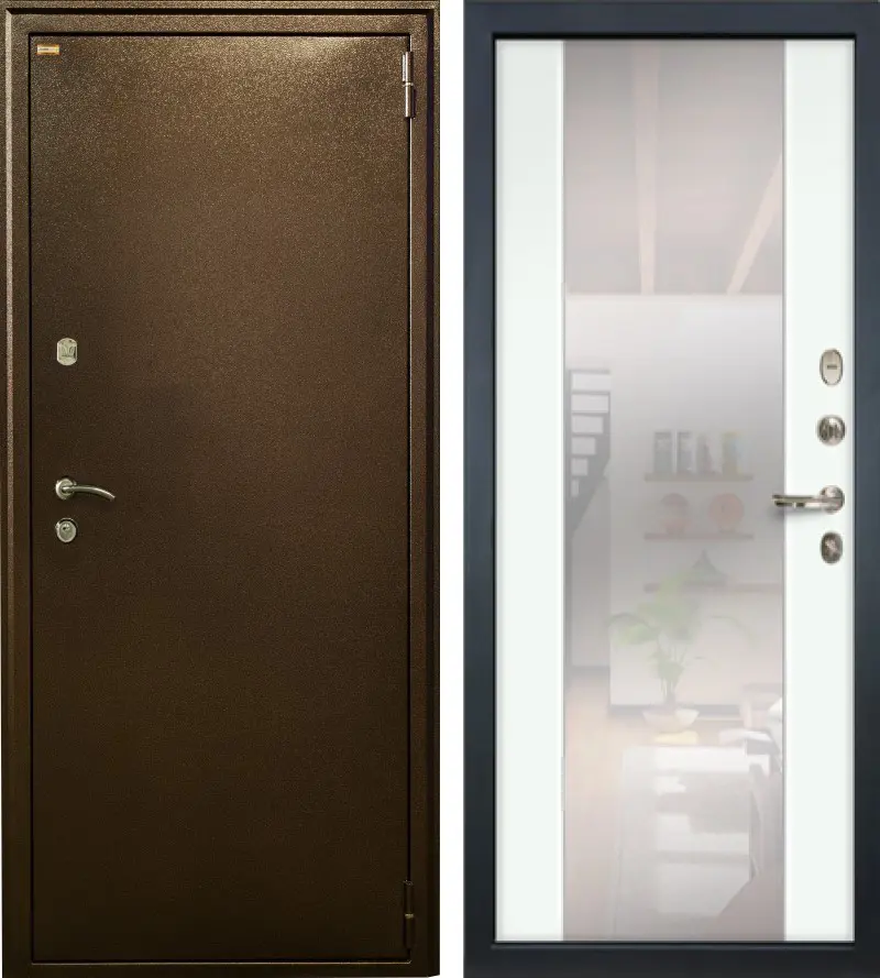 Изображение товара Входная дверь Lex 1А 205x88 см, правый тип, белая с зеркалом, защита и стиль