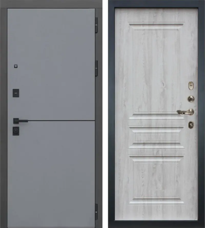 Изображение товара Входная дверь Lex Гранд Модерн 205x96 см права сосна белая и графит, безопасность и теплоизоляция