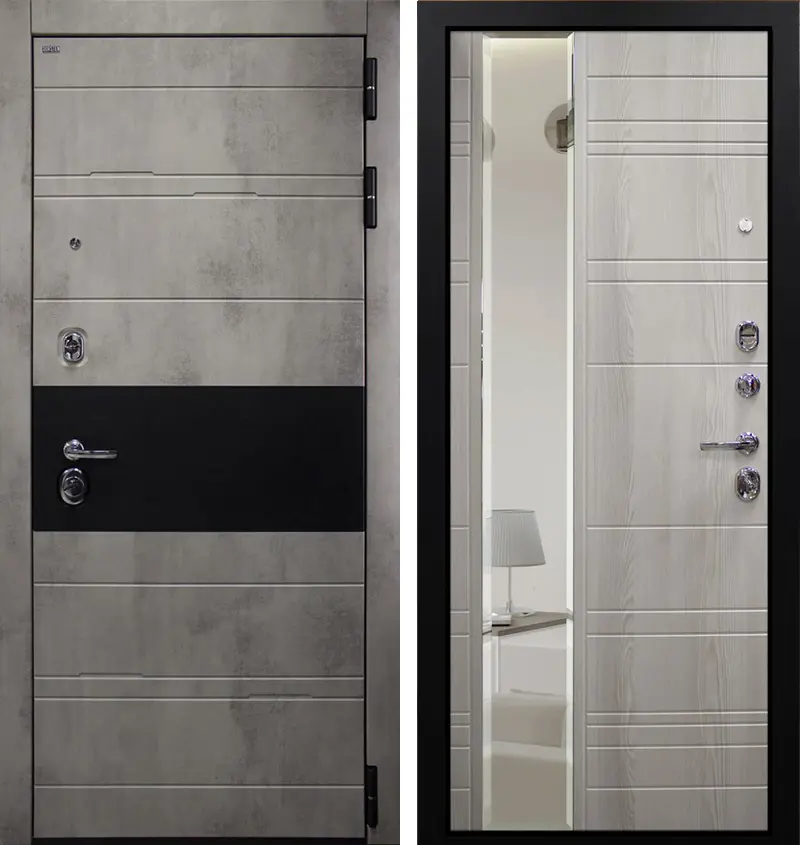 Изображение товара Входная дверь Цсд Ривьера 205x96см правый цвет ривьера айс/бетон светлый с зеркалом