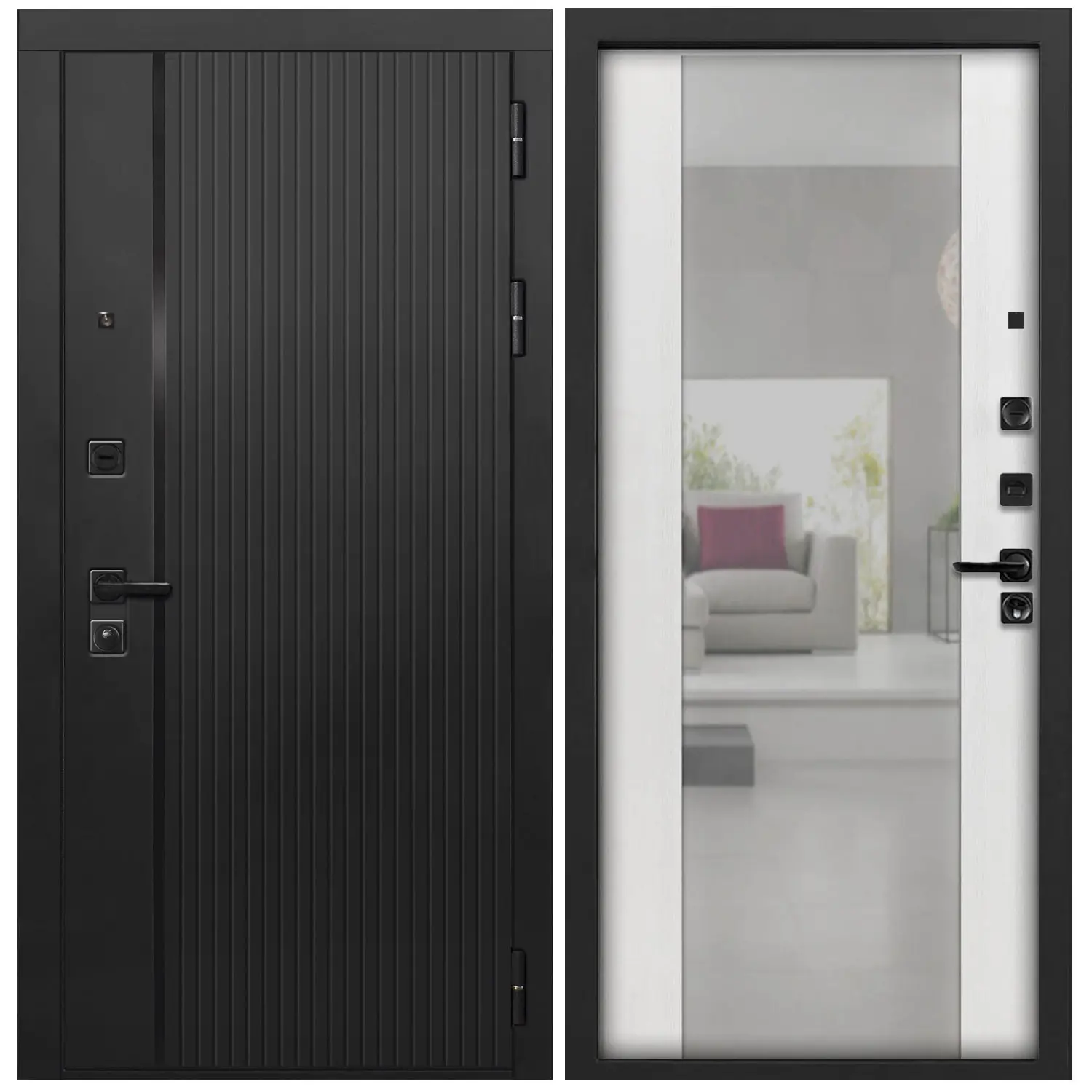 Изображение товара Входная дверь Дверипро L-45 205x86см левая Черный кварц с зеркалом