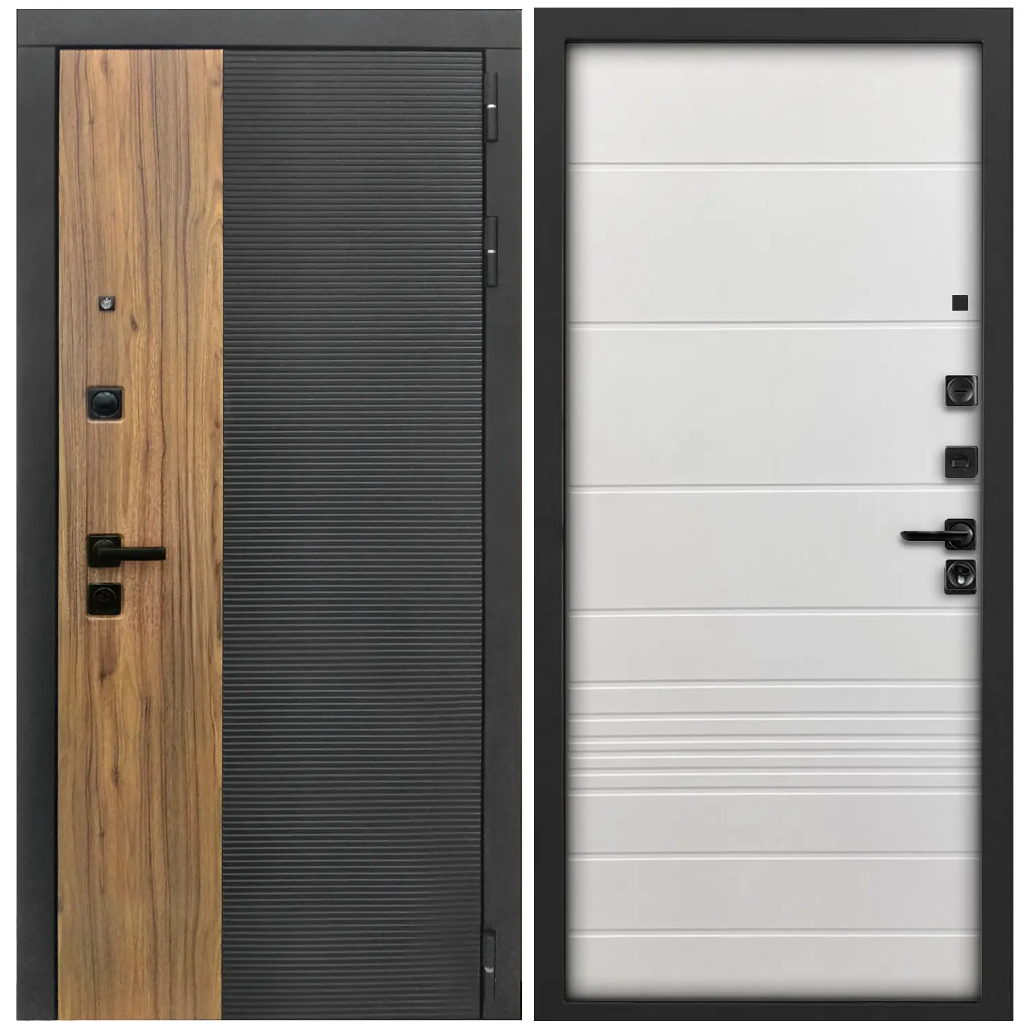 Изображение товара Входная дверь ДВЕРИПРО L-46 правый 205x96 см черный кварц и орех