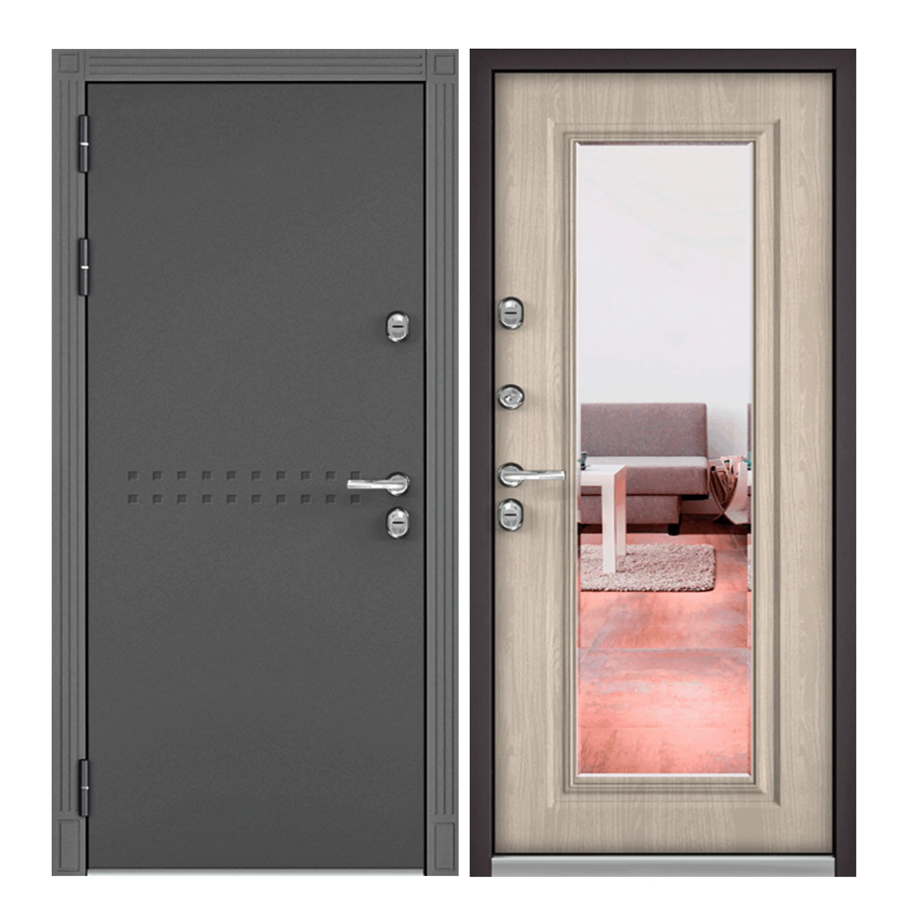 Изображение товара Входная дверь Mastino Village Optimal левый 205x88см цвет черный/коричневый с зеркалом