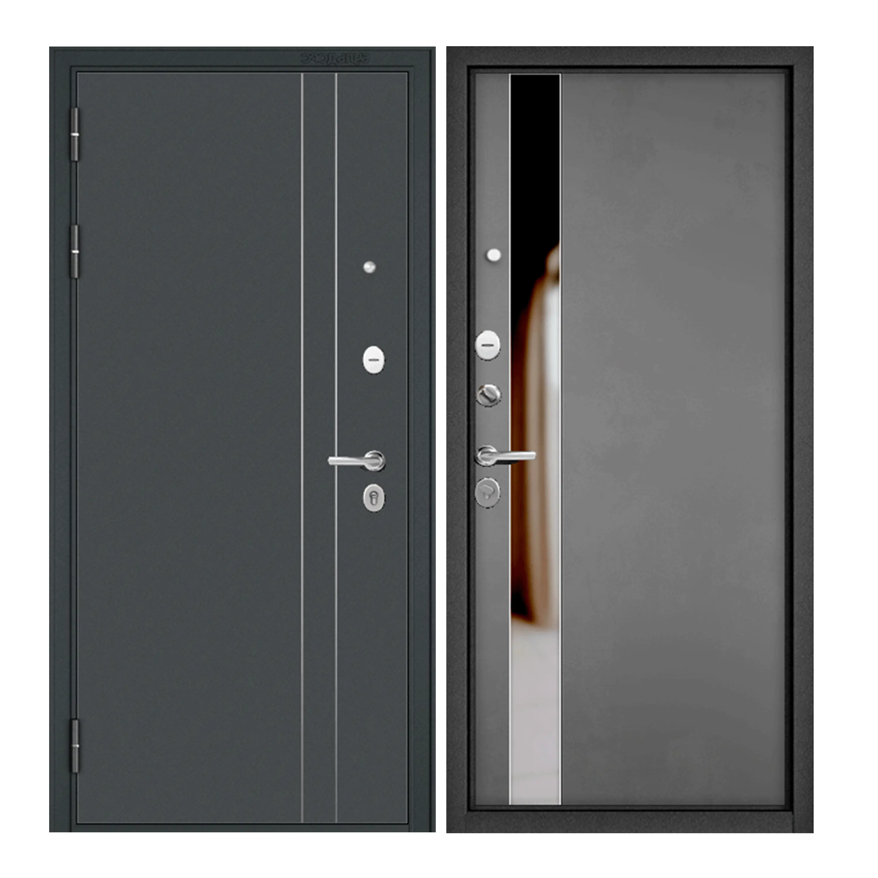 Изображение товара Входная дверь Mastino Loft левый 205x96см цвет черный/серый с зеркалом