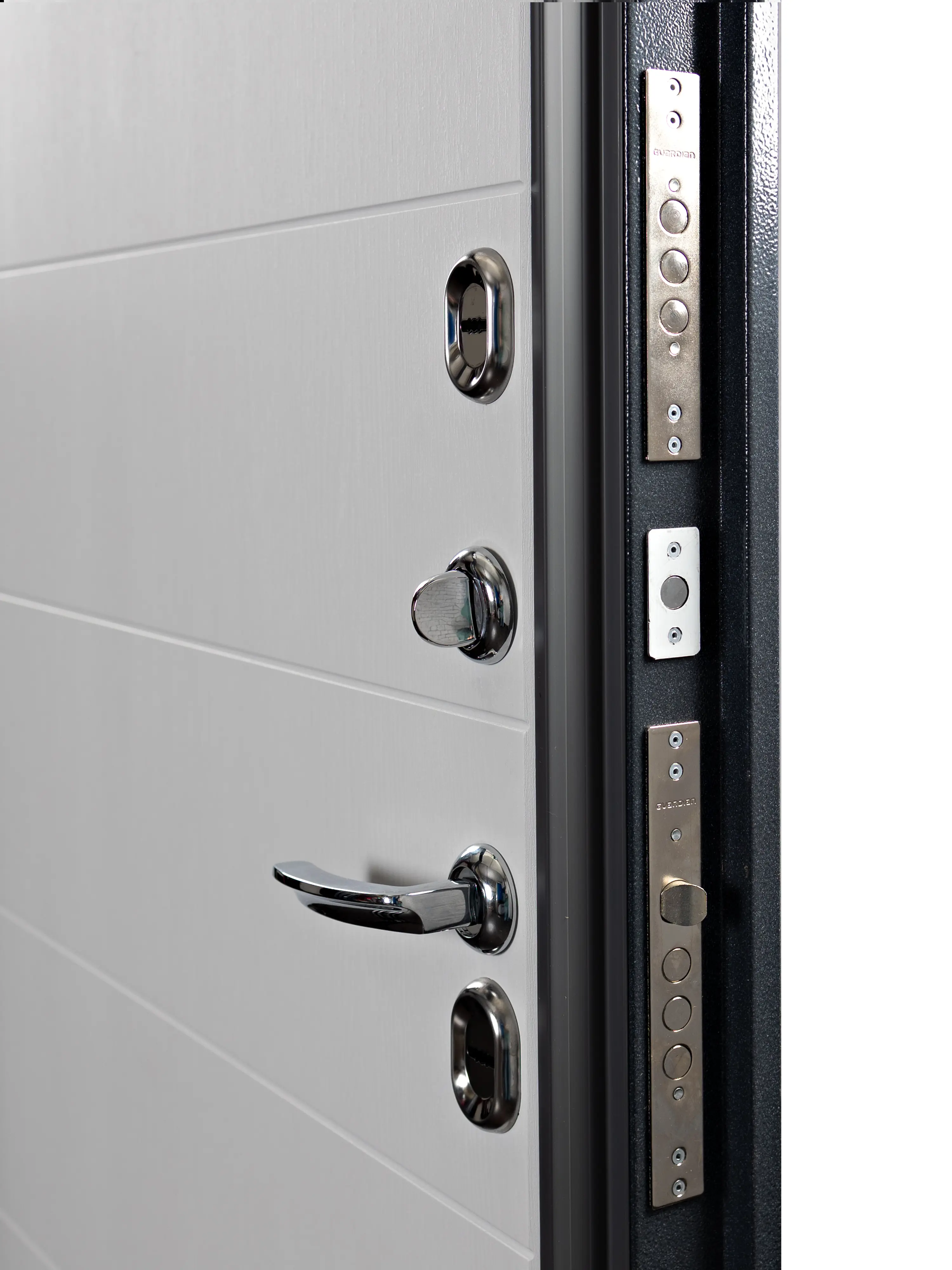 Изображение товара Входная дверь Unicorn Village optimal левый 205x88см цвет графит букле/дуб белый матовый