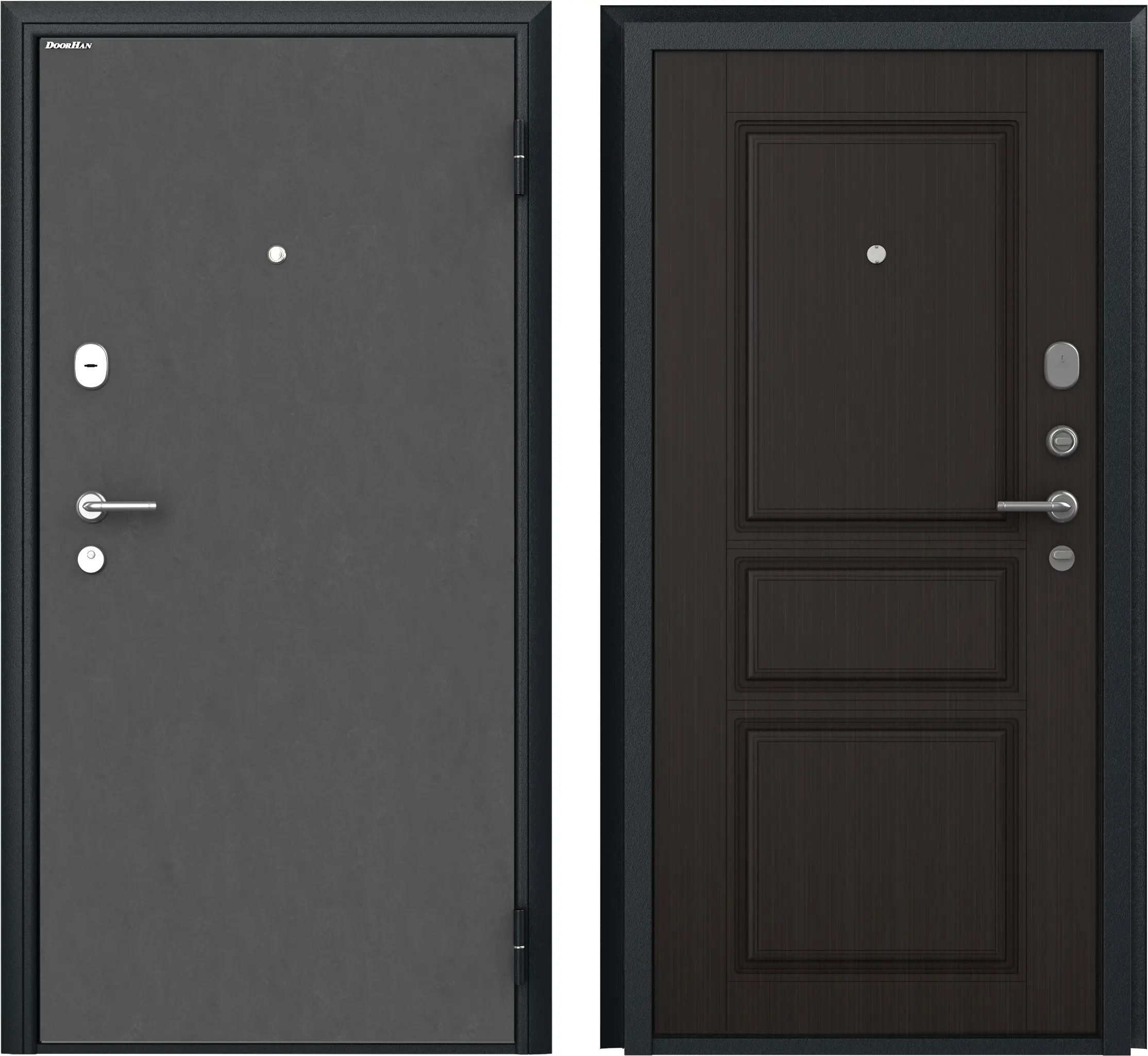 Изображение товара Входная дверь Doorhan Премиум New правый 205x88см цвет штукатурка графит/венге Классика