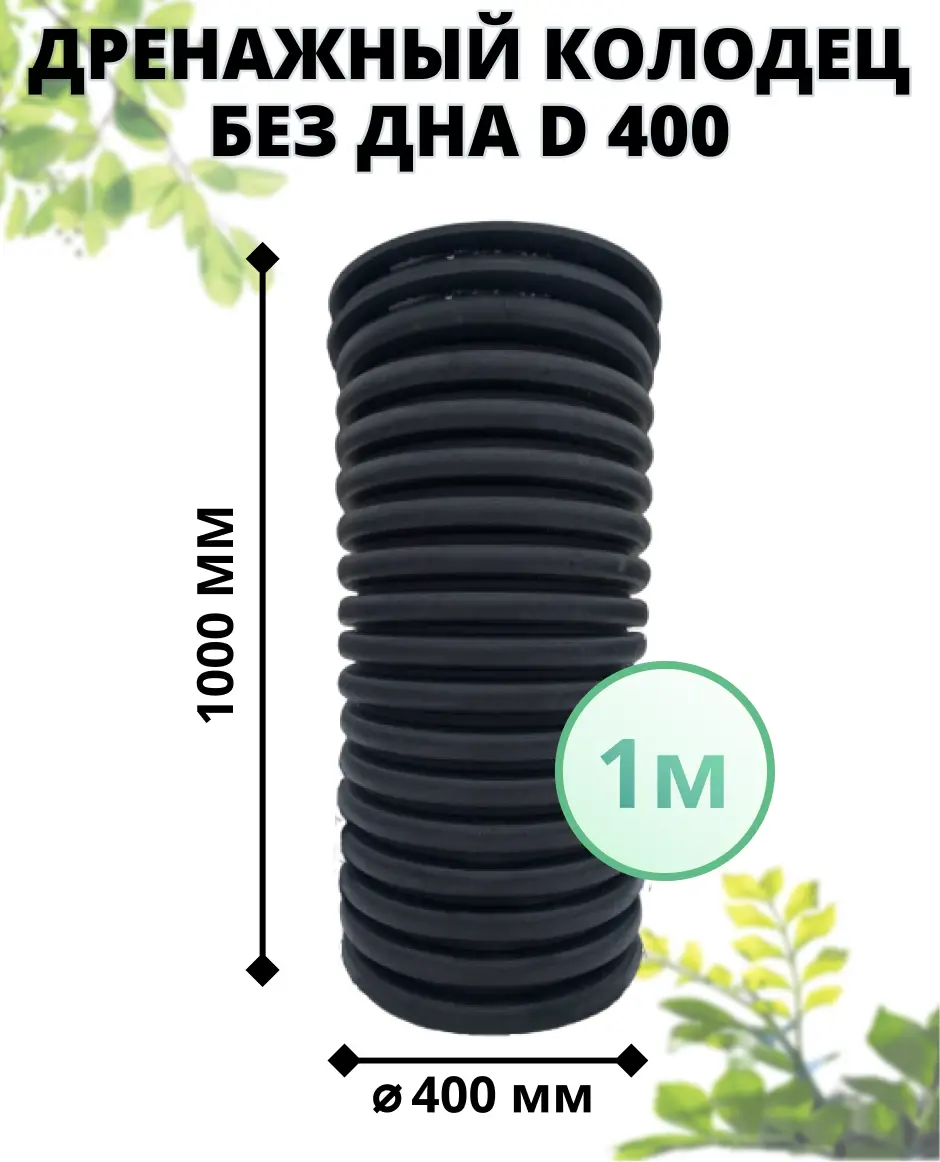 Изображение товара Колодец дренажный Астра без дна ⌀400мм 1м с черным люком