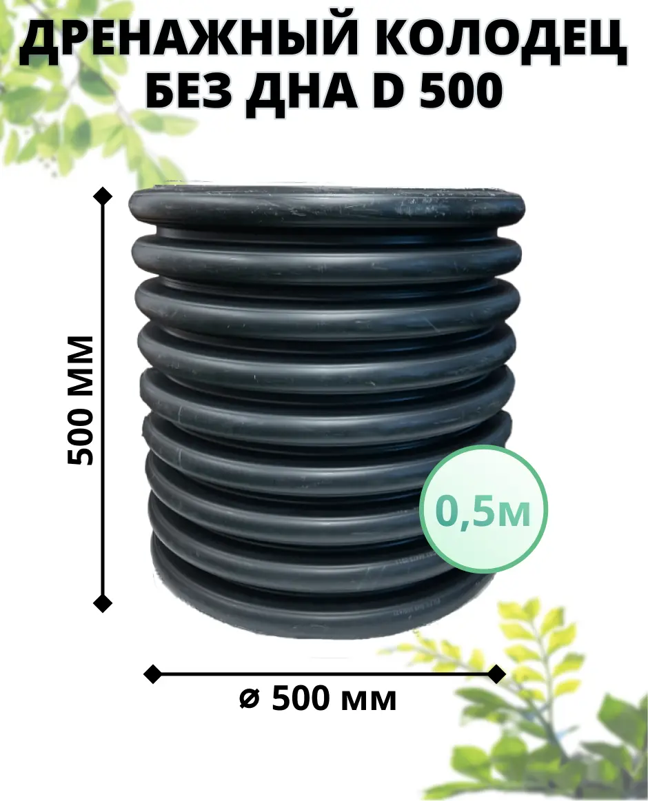 Изображение товара Колодец дренажный Астра без дна ⌀500мм 0.5м с черным люком