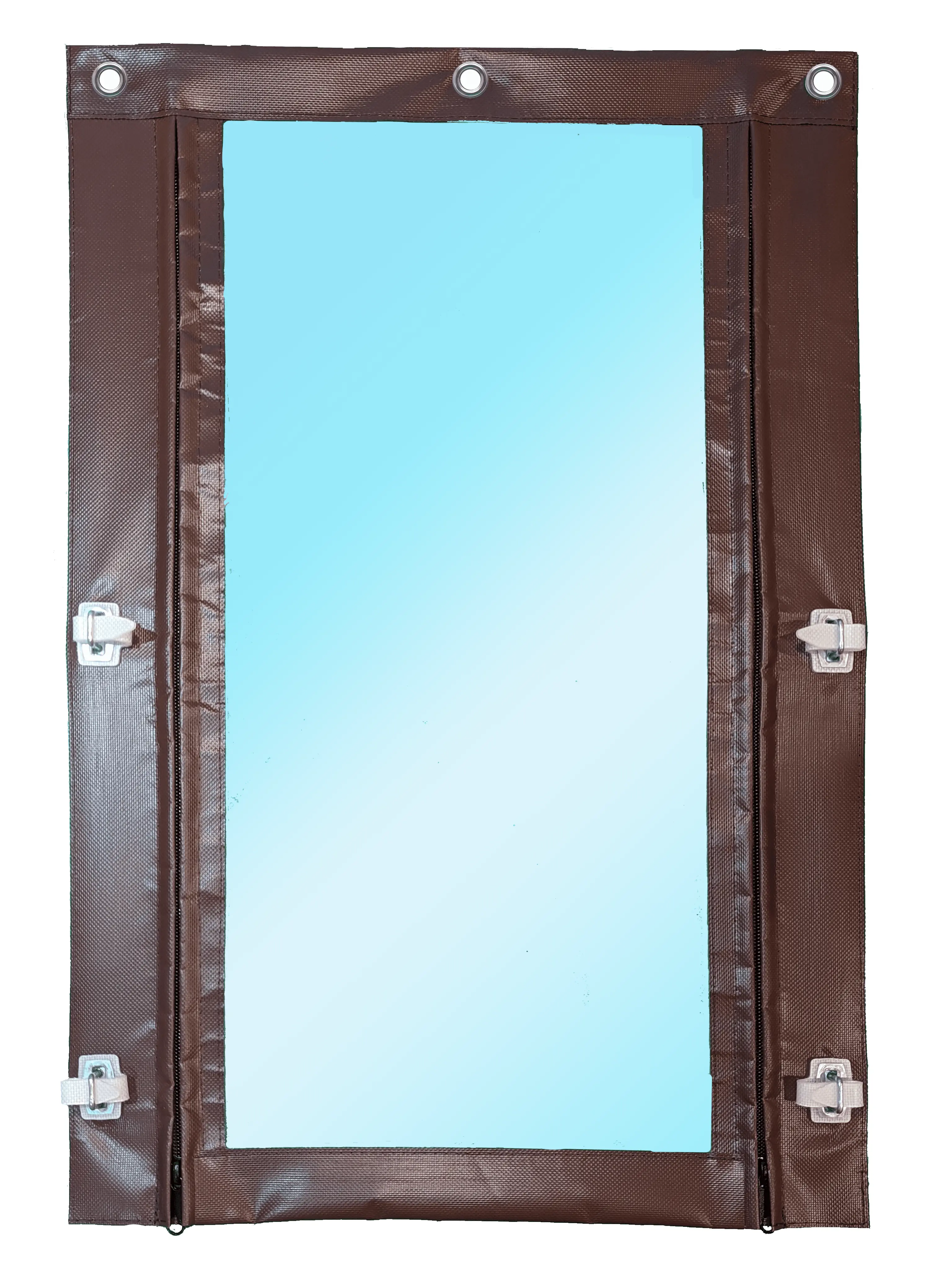 Изображение товара Мягкая дверь полиуретан до -75°C с двумя молниями 130x220см окантовка ПВХ коричневая скоба с ремешком