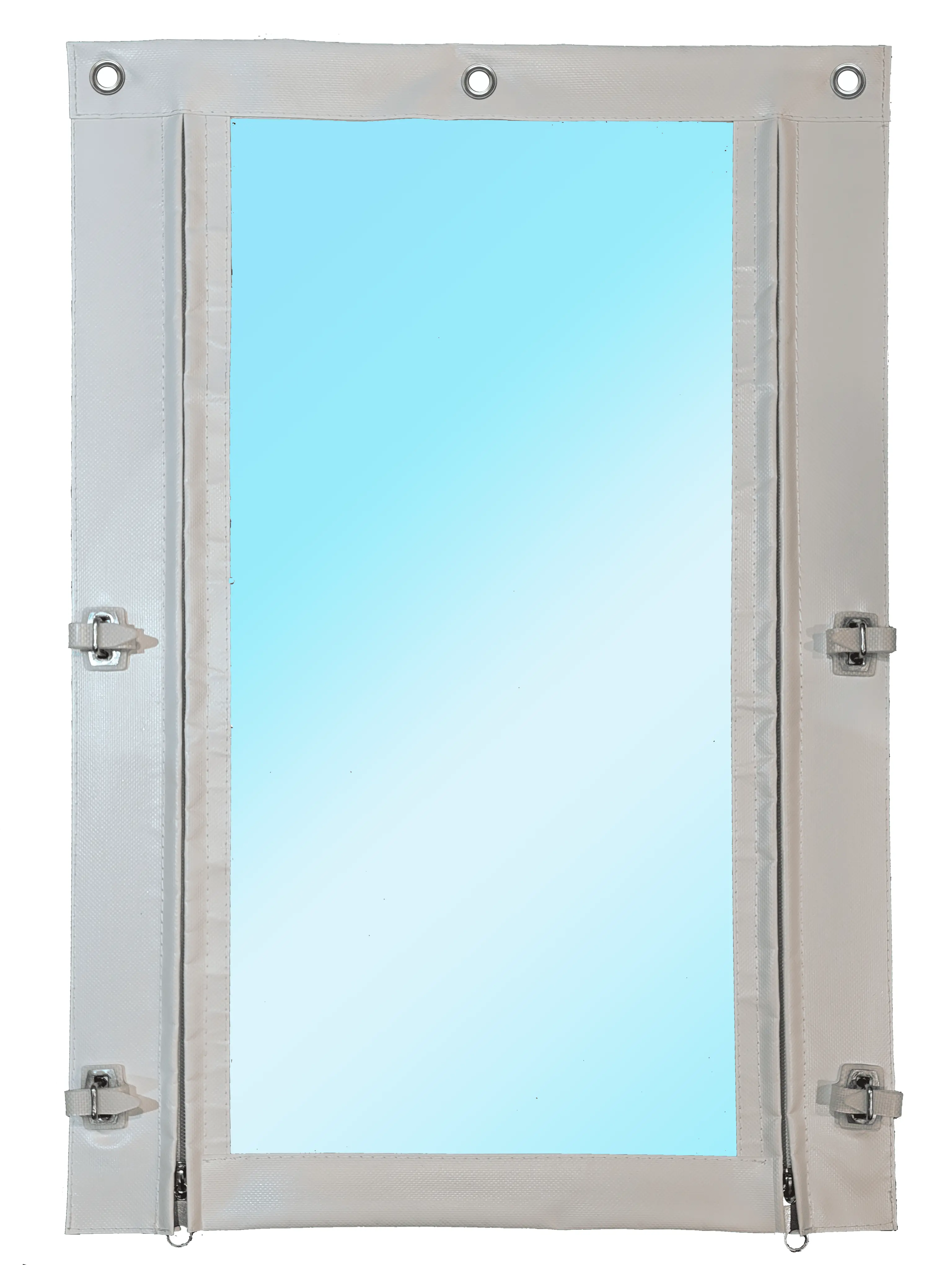 Изображение товара Мягкая дверь полиуретан до -75°C с двумя молниями 130x230см окантовка ПВХ белая скоба с ремешком