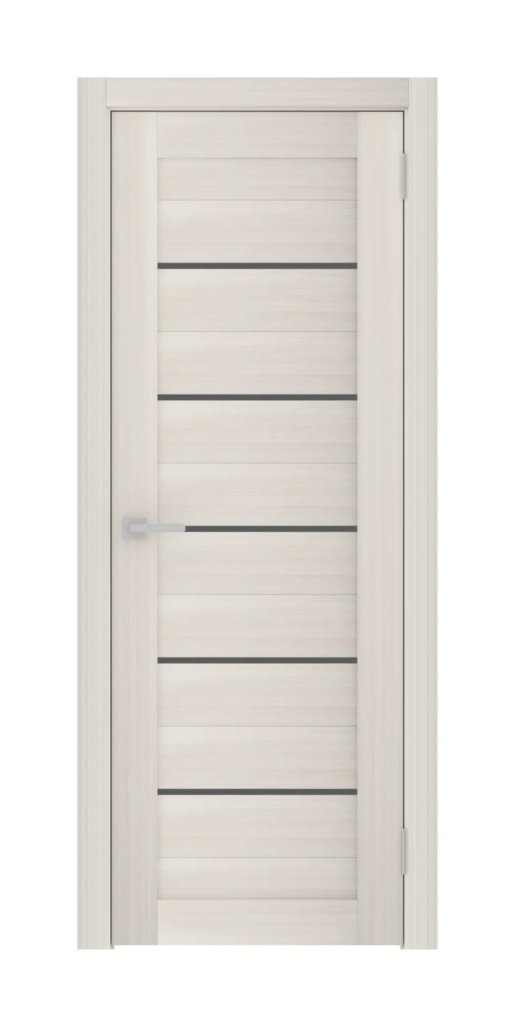 Изображение товара Дверь межкомнатная Лесма Стиль Рондо 22 200x60см пленка ПВХ отделка стеклом black star цвет белый ясень без замка и петель