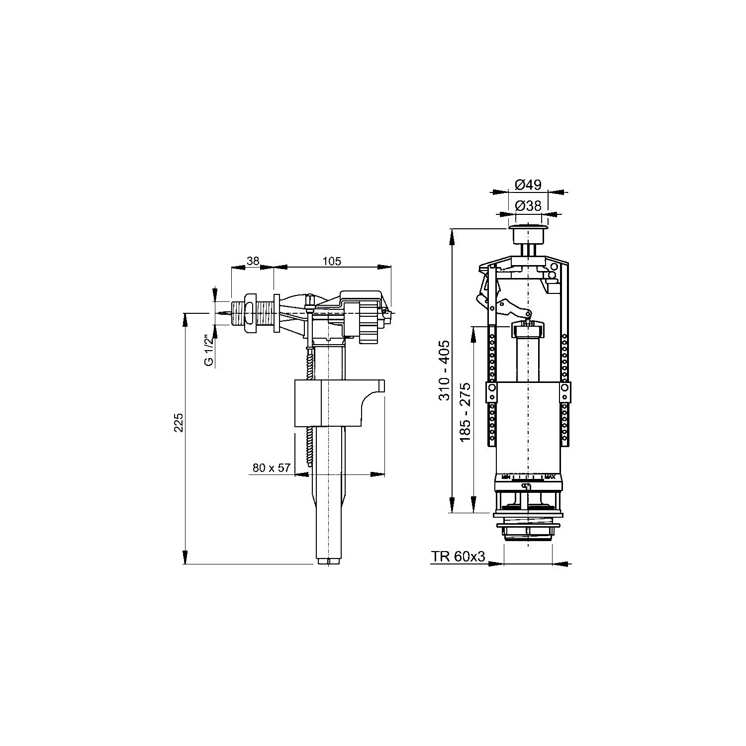 Изображение товара Сливной механизм для унитаза AlcaPlast SA2000 1/2" 1 кнопка хром