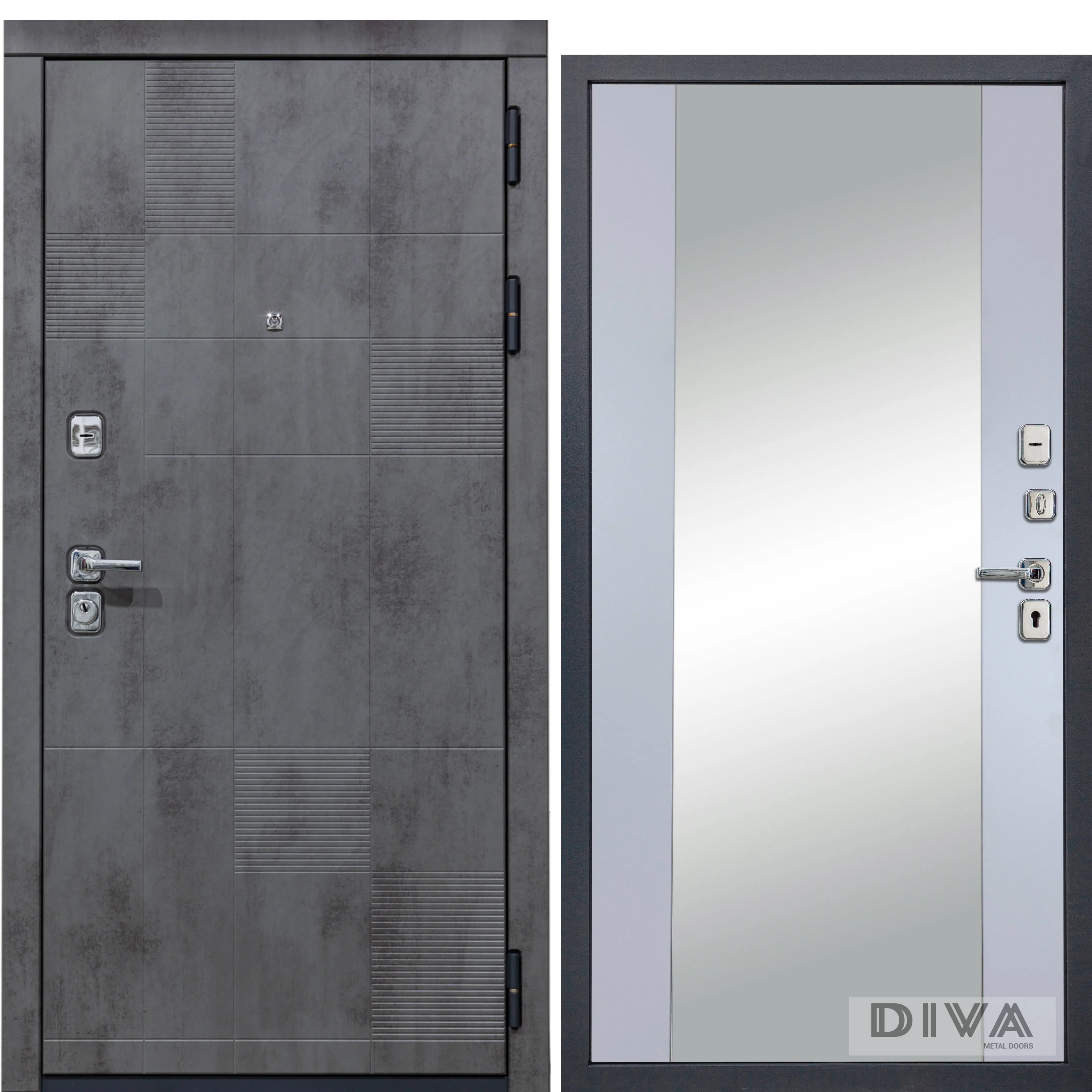 Изображение товара Входная дверь Diva МД-35 205x86см правый цвет Д15 силк маус/серый софт с зеркалом