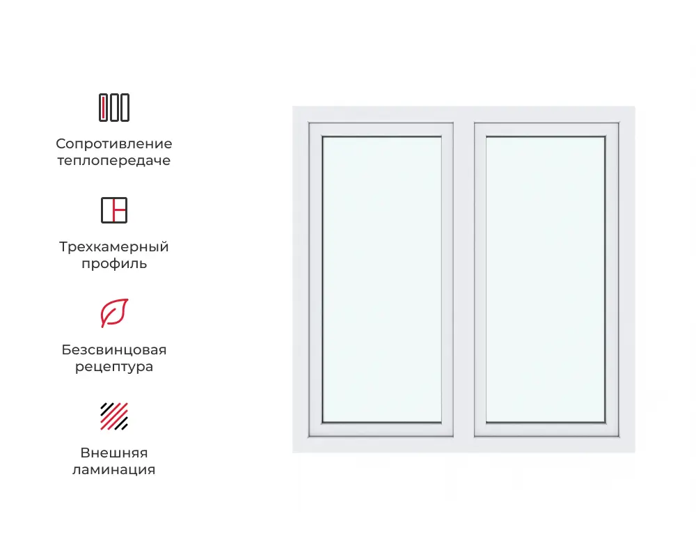 Изображение товара Пластиковое окно Амега ПВХ правое поворотное/левое поворотно-откидное 140x140см однокамерный белый