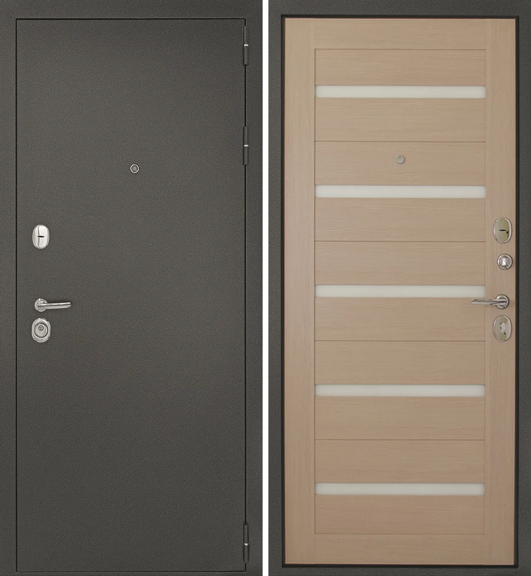 Изображение товара Входная металлическая дверь Рубикон правый 205x86 см капучино с белыми стеклянными вставками