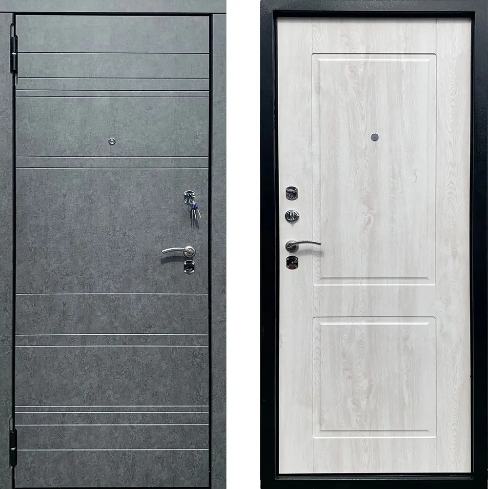 Изображение товара Входная дверь ЦСД А-8 левый 205x96см цвет штукатурка графит/сосна белая