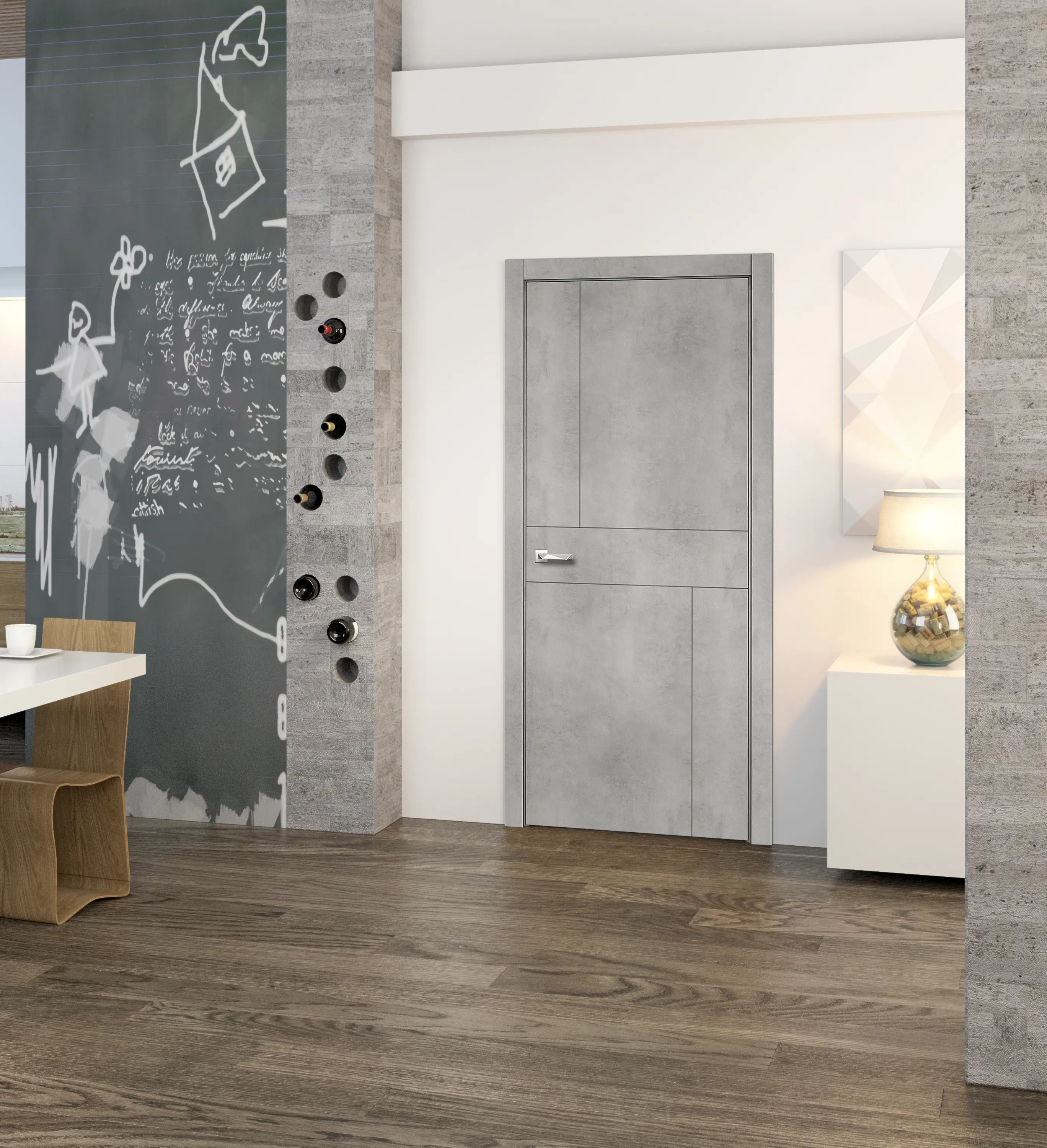 Изображение товара Межкомнатная дверь Loyard Севилья 33 глухая 200x60см ПВХ бетон светлый