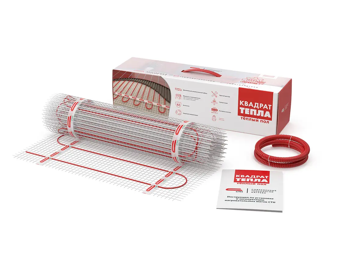 Изображение товара Нагревательный мат для теплого пола СТН Квадрат тепла КМ 9 м² 1350 Вт без терморегулятора