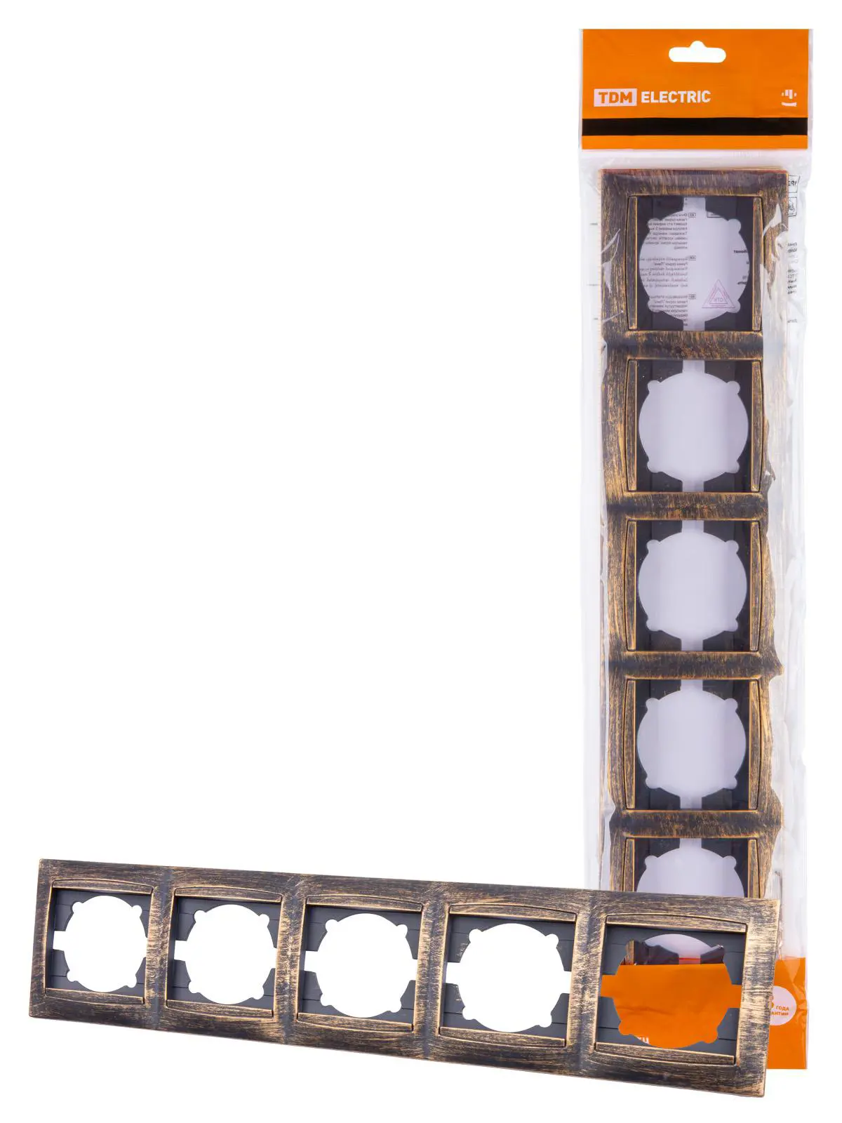 Изображение товара Рамка для розеток и выключателей Tdm electric Лама 5 постов горизонтальная цвет старинная бронза