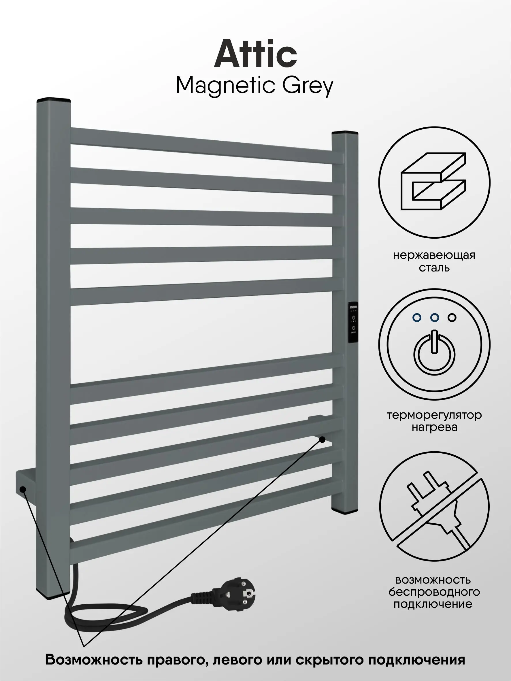 Изображение товара Электрический полотенцесушитель Indigo Attic 600x500 мм 80 Вт с терморегулятором