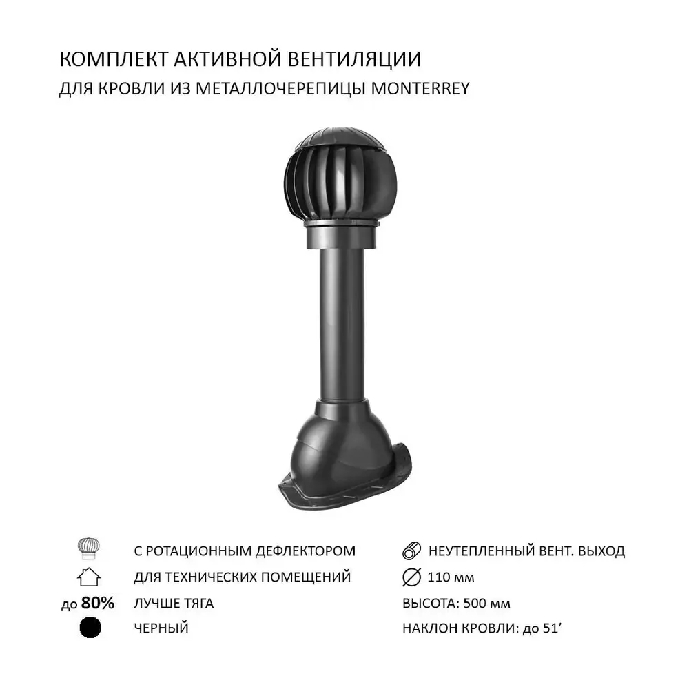 Изображение товара Нанодефлектор Polivent ND100 с манжетой 110 для металлочерепицы Monterrey