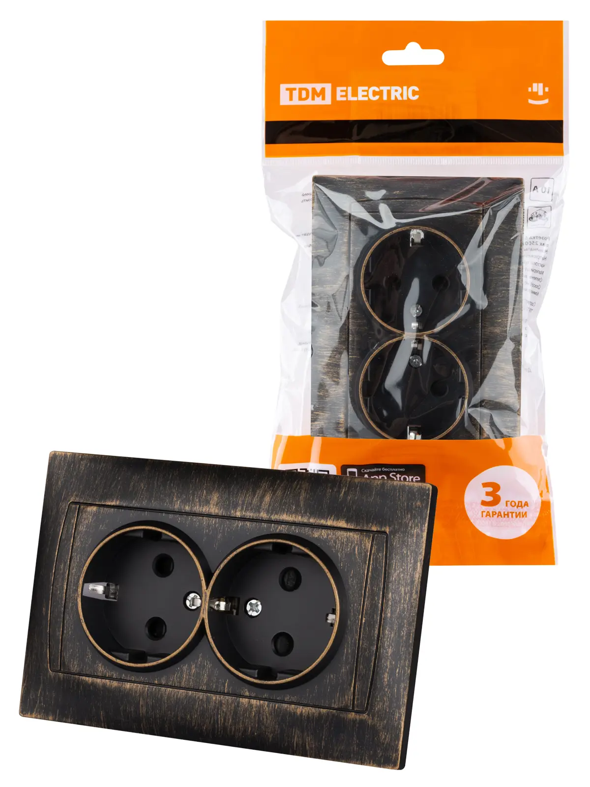 Изображение товара Розетка Tdm electric Лама SQ1815-0754 двойная с заземлением цвет бронза