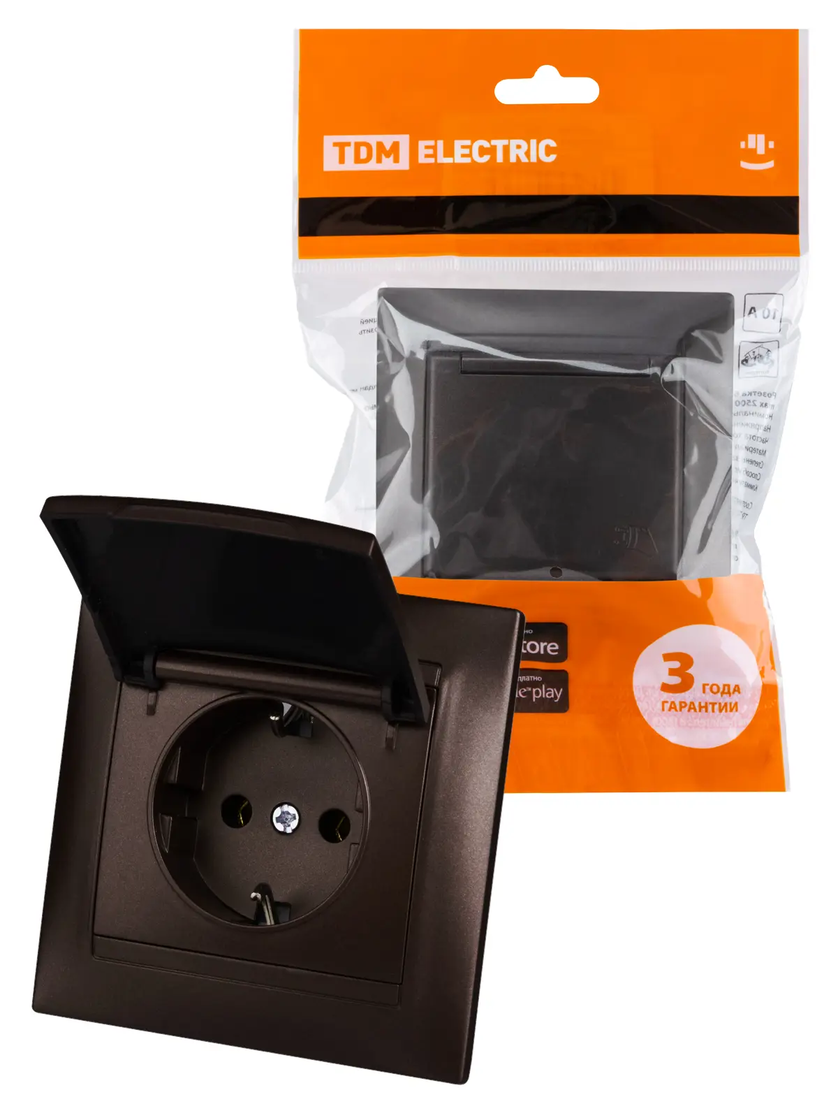 Изображение товара Розетка встраиваемая Tdm electric Лама SQ1815-0526 с заземлением и крышкой цвет шоколад