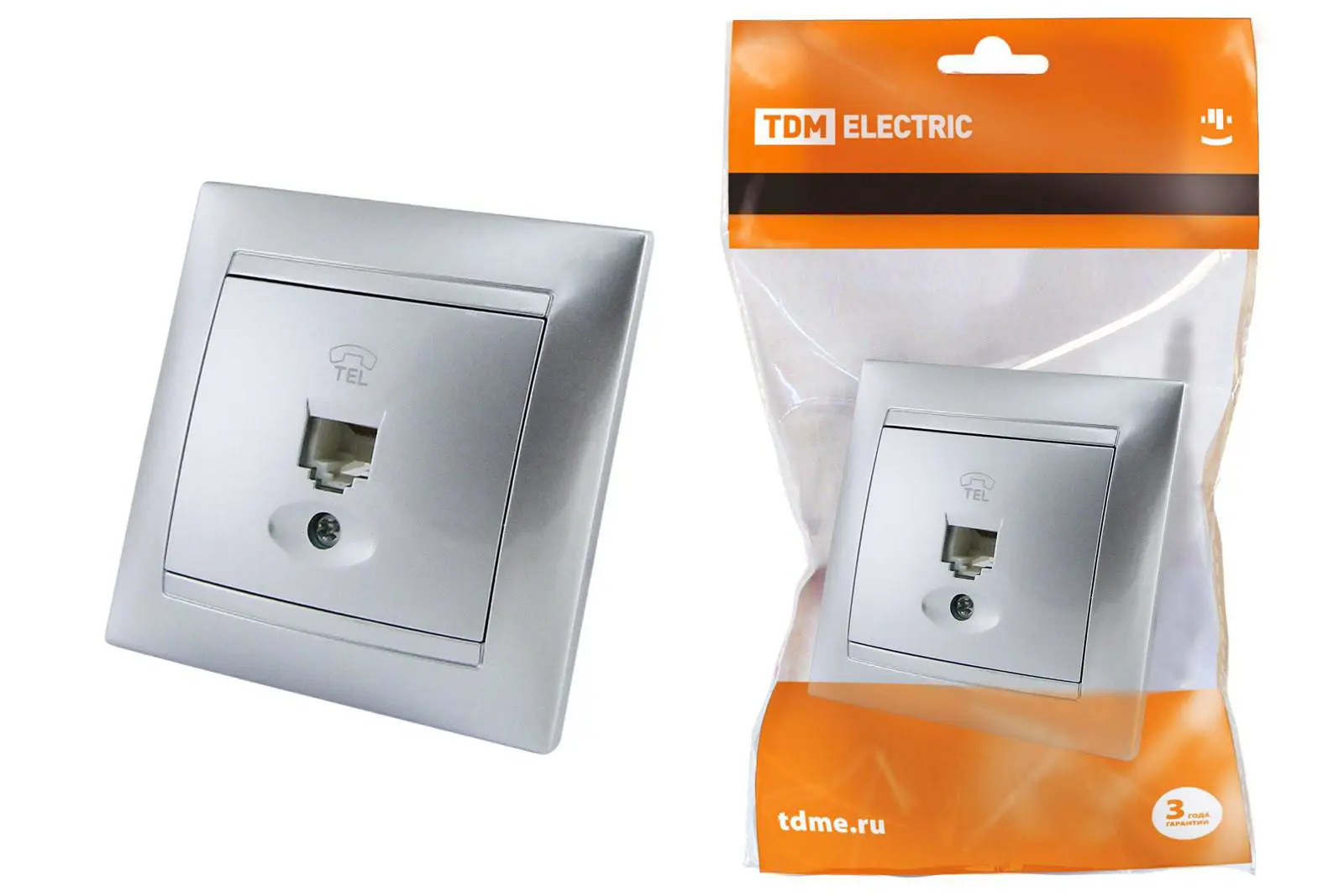 Изображение товара Розетка телефонная встраиваемая Tdm electric Лама SQ1815-0215 RJ11 цвет металлик