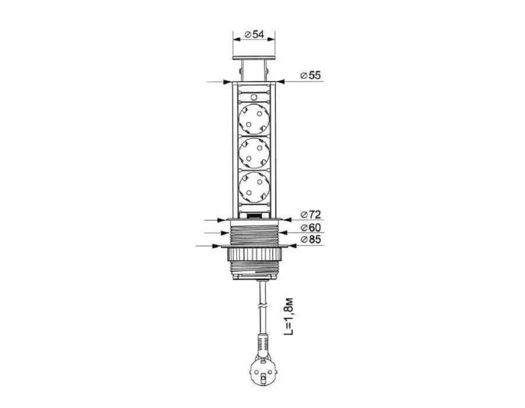 Изображение товара Розетка выдвижная тройная встраиваемая Etersso GN10503S-S RG3 1.8 м цвет серебристый