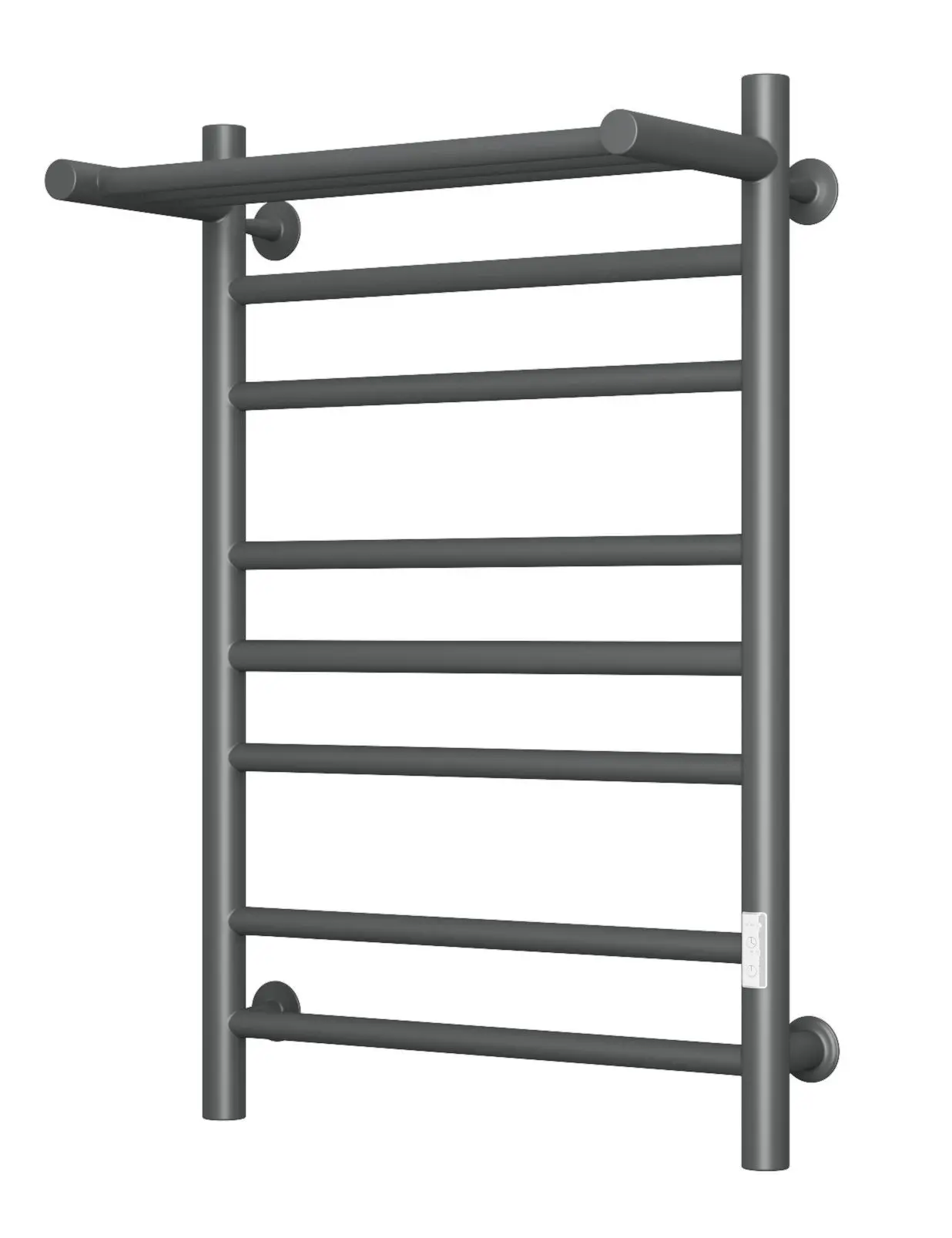 Изображение товара Полотенцесушитель электрический Bauedge В10 Gun Grey П7 500x800 мм 220 Вт с полкой и таймером справа лесенка цвет темно-серый