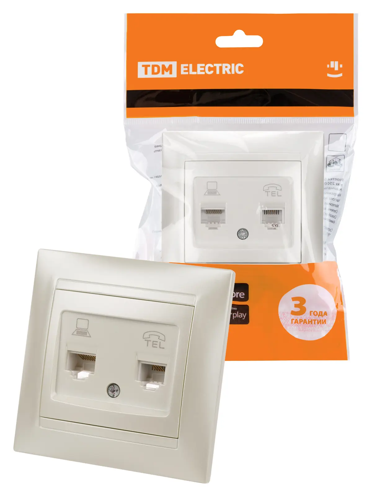 Изображение товара Розетка TDM Electric Лама IP44 с подсветкой и зажимами на 2 розетки Перламутр