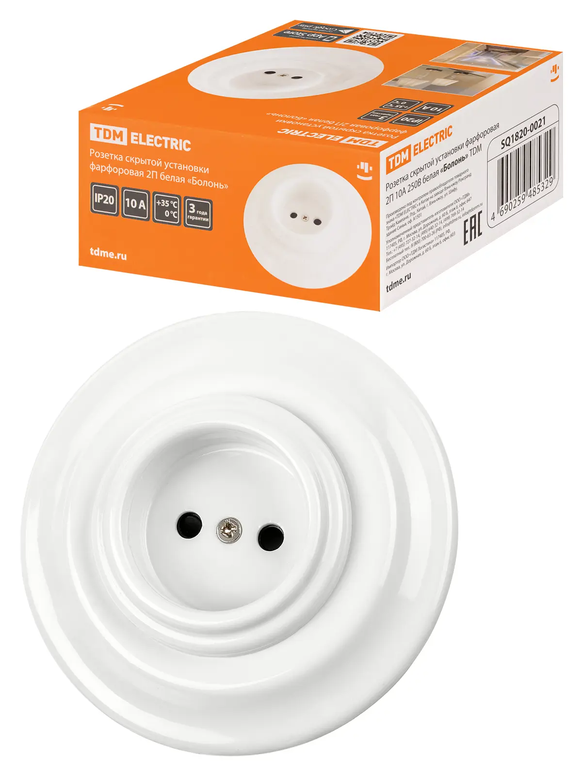 Изображение товара Розетка TDM Electric Болонь с заземлением белая встраиваемая IP20 10А
