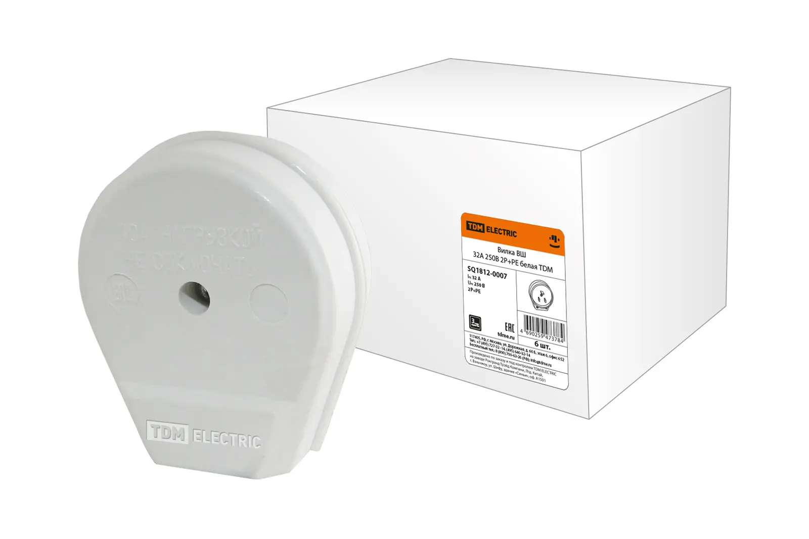 Изображение товара Вилка ВШ для электрической плиты Tdm electric 32 А 250 В 2Р+РЕ цвет белый 6 шт.