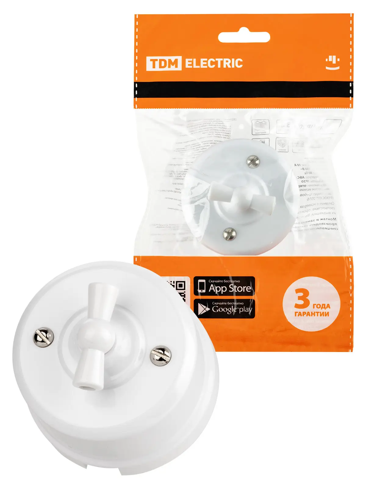 Изображение товара Выключатель поворотный проходной Tdm electric SQ1820-1005 белый