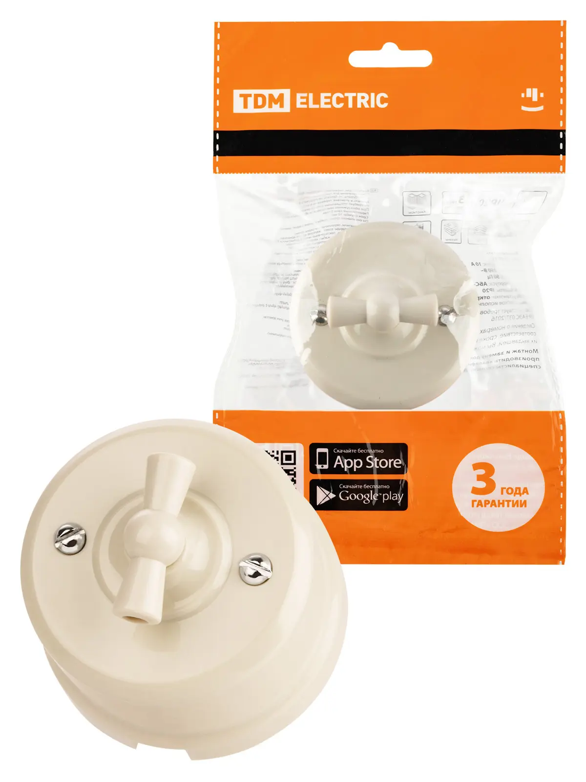 Изображение товара Выключатель поворотный накладной Tdm electric Виви SQ1820-1306 2 клавиши с ручкой цвет слоновая кость