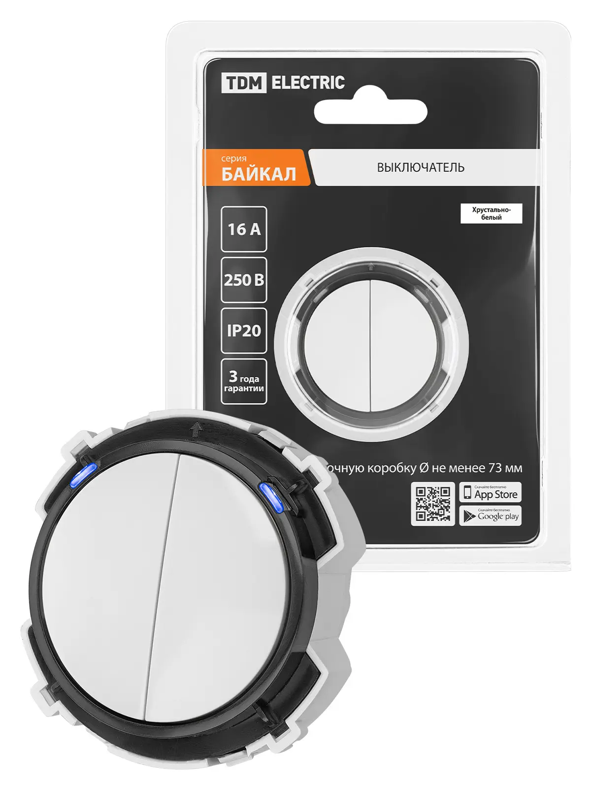 Изображение товара Выключатель проходной накладной Tdm electric Байкал SQ1819-0025 2 клавиши цвет белый