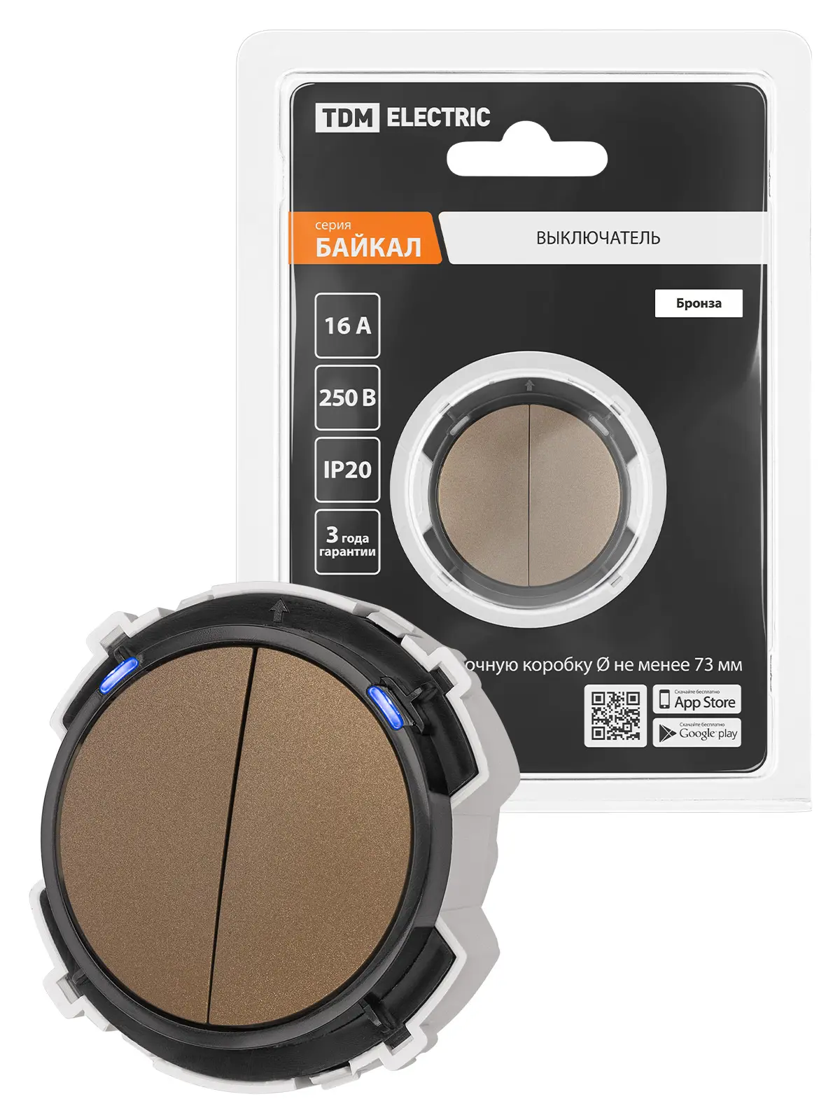 Изображение товара Выключатель проходной накладной TDM Electric Байкал SQ1819-0425 2 клавиши бронза