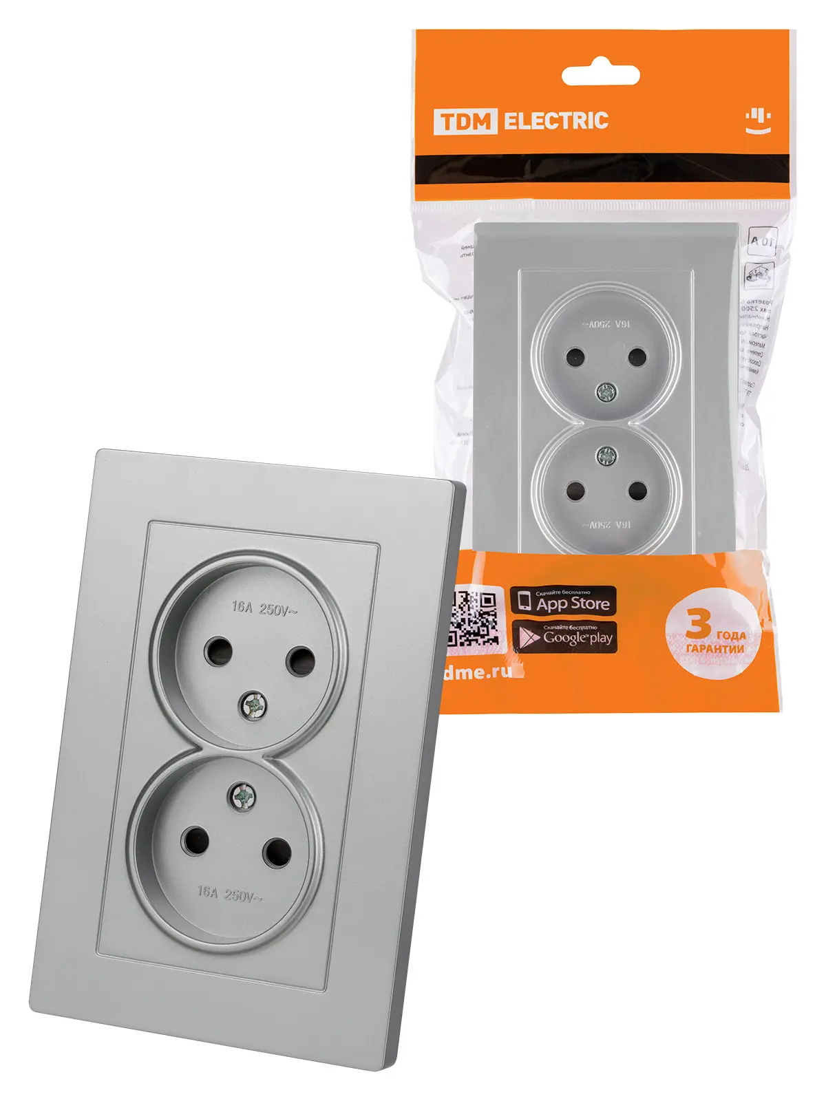 Изображение товара Розетка двойная встраиваемая Tdm electric Сенеж SQ1816-0235 со шторками цвет серый