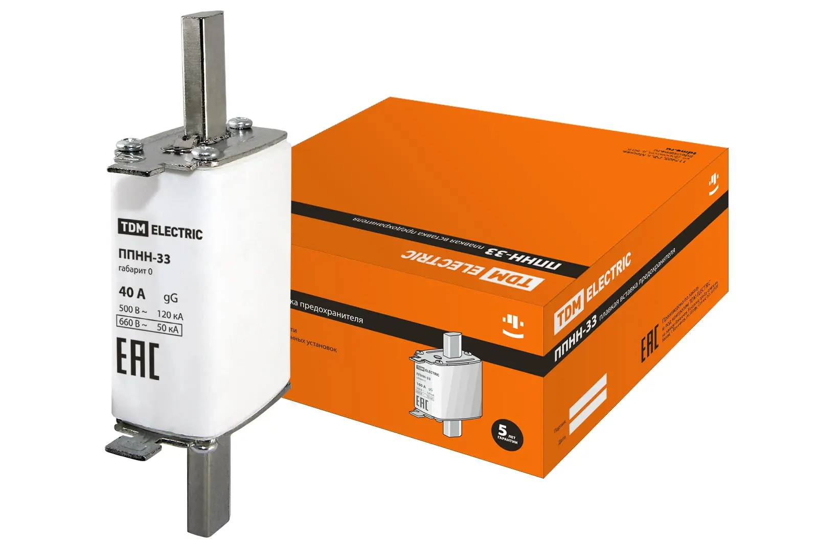 Изображение товара Плавкая вставка предохранителя Tdm electric ППНН-33 40А габарит 0 круглые наконечники