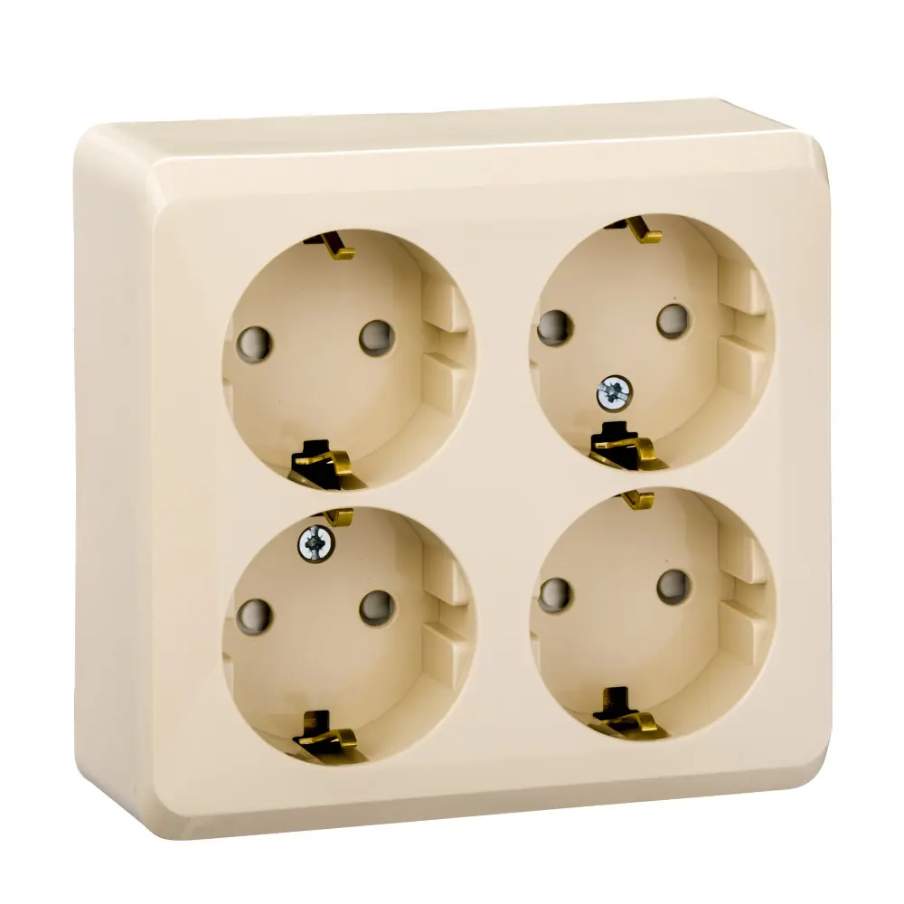 Изображение товара Розетка системe elektrische этюд 4 поста кремовая с заземлением шторками накладная