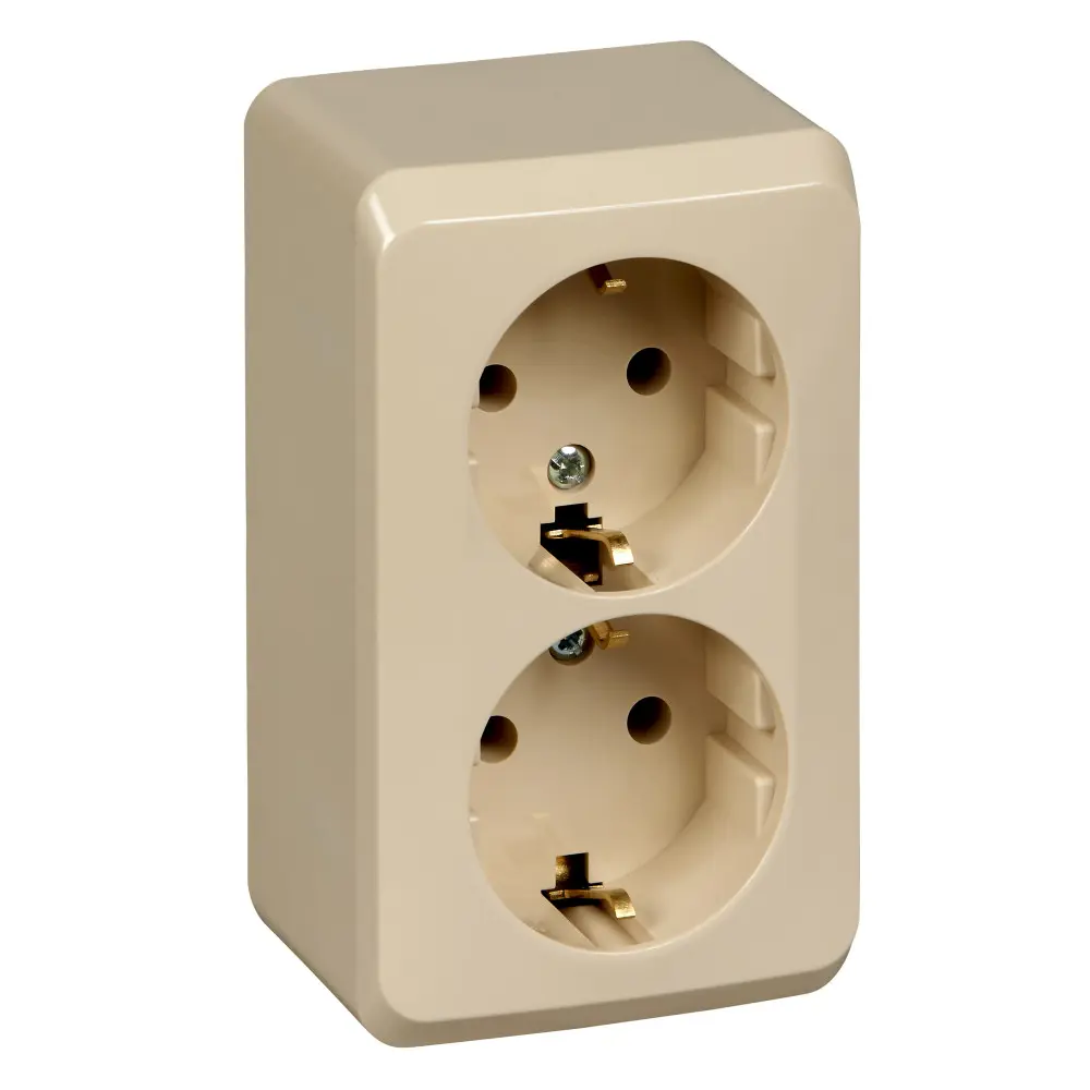 Изображение товара Розетка двойная накладная Systeme electric Этюд PA16-007K с заземлением цвет кремовый